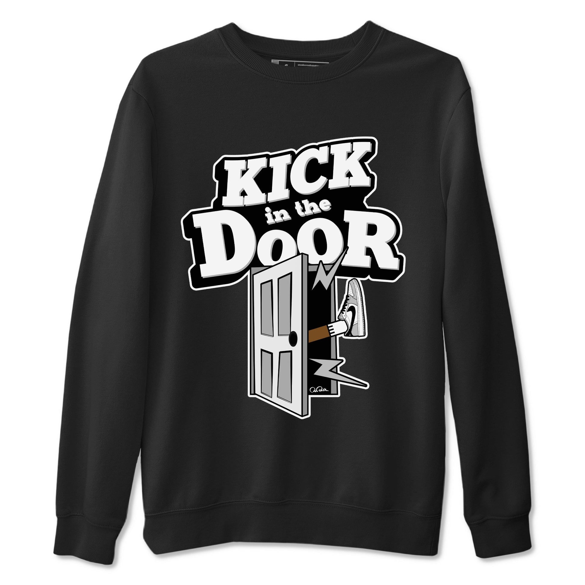 1s Wolf Grey shirts to match jordans Kick In The Door sneaker match tees Air Jordan 1 Wolf Grey SNRT Sneaker Tees streetwear brand Black 2 unisex cotton tee