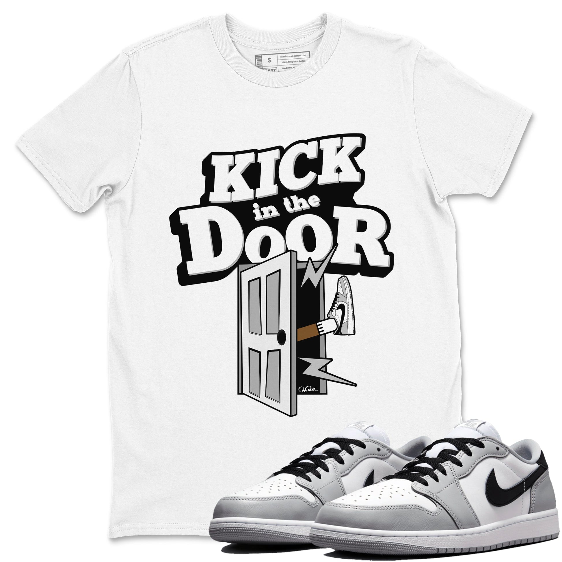 1s Wolf Grey shirts to match jordans Kick In The Door sneaker match tees Air Jordan 1 Wolf Grey SNRT Sneaker Tees streetwear brand White 1 unisex cotton tee