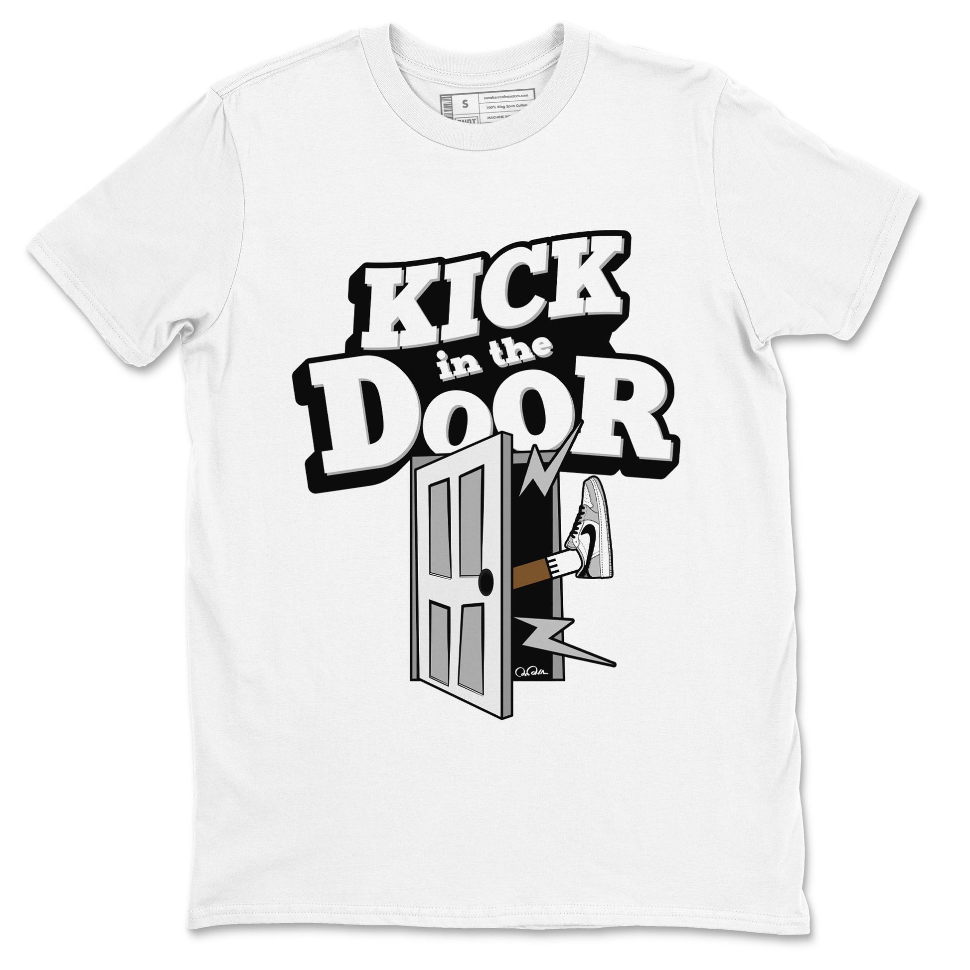 1s Wolf Grey shirts to match jordans Kick In The Door sneaker match tees Air Jordan 1 Wolf Grey SNRT Sneaker Tees streetwear brand White 2 unisex cotton tee