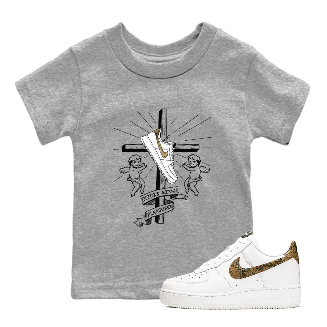 Air Force 1 Ivory Snake shirt to match jordans Kicks Give Pleasures sneaker tees Air Force 1 Ivory Snake SNRT sneaker release tees baby toddler Heather Grey 1 cotton Shirt