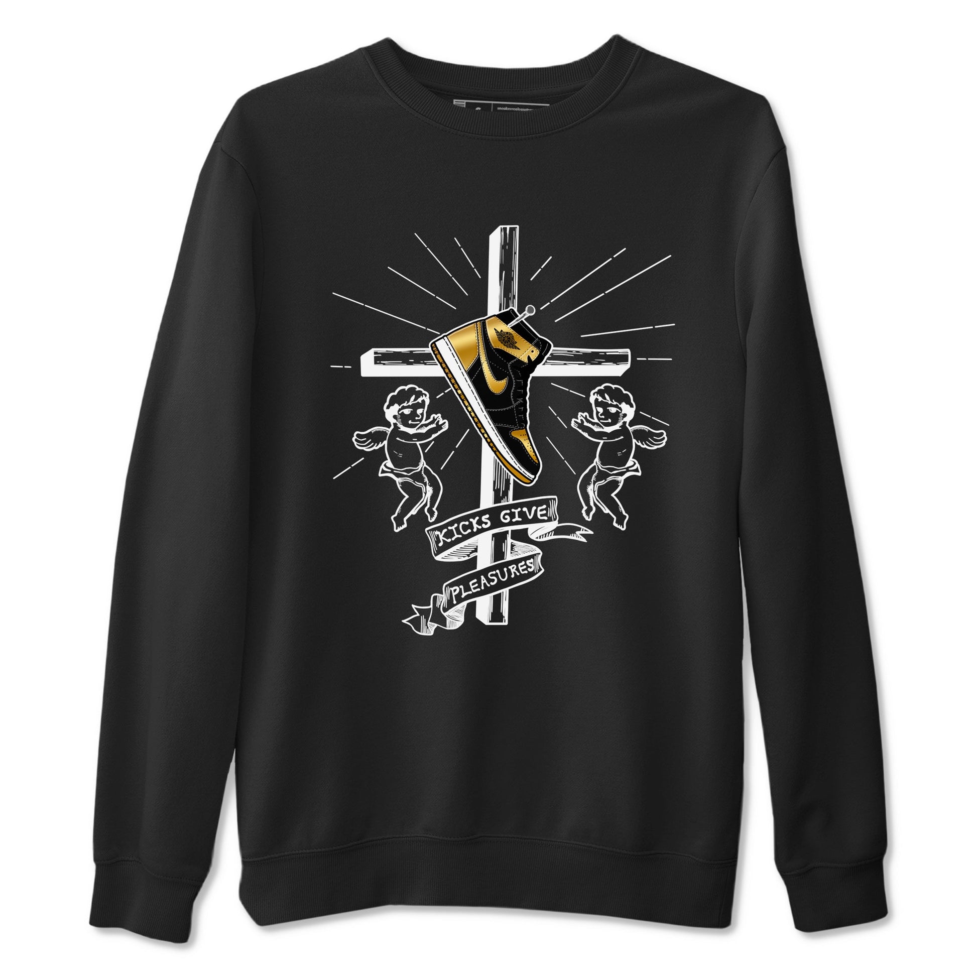 1s Black Metallic Gold shirts to match jordans Kicks Give Pleasures sneaker match tees Jordan 1 High OG Black and Gold SNRT Sneaker Tees streetwear brand Black 2 unisex cotton tee