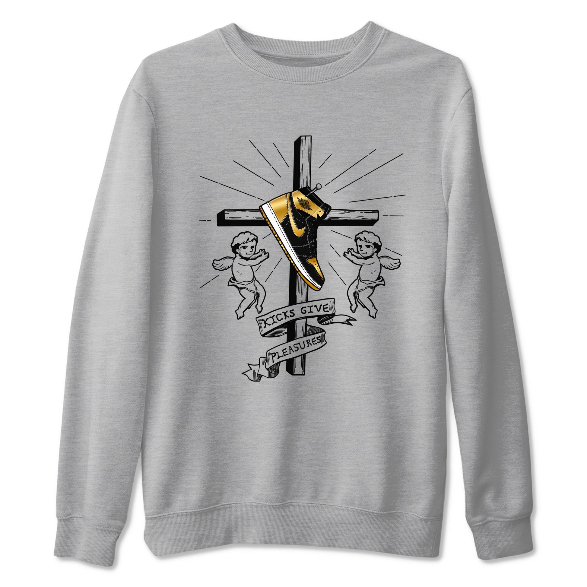 1s Black Metallic Gold shirts to match jordans Kicks Give Pleasures sneaker match tees Jordan 1 High OG Black and Gold SNRT Sneaker Tees streetwear brand Heather Grey 2 unisex cotton tee