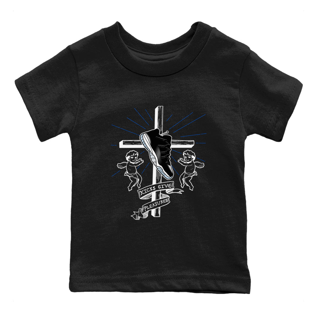 11s Black and Varsity Royal shirt to match jordans Kicks Give Pleasures sneaker tees Air Jordan 11 Black/Varsity Royal SNRT sneaker release tees baby toddler Black 2 cotton Shirt