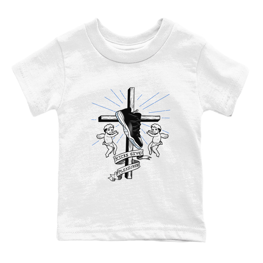 11s Black and Varsity Royal shirt to match jordans Kicks Give Pleasures sneaker tees Air Jordan 11 Black/Varsity Royal SNRT sneaker release tees baby toddler White 2 cotton Shirt