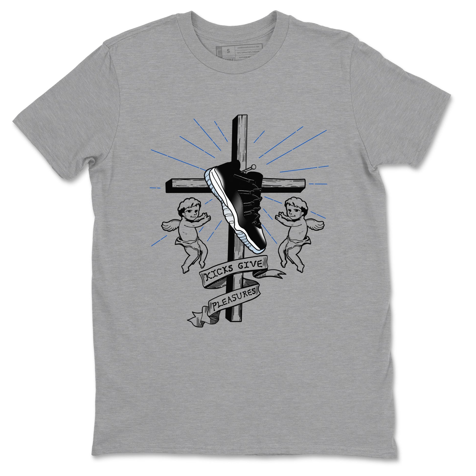 11s Black and Varsity Royal shirt to match jordans Kicks Give Pleasures sneaker tees Air Jordan 11 Black/Varsity Royal SNRT Sneaker Release Tees unisex cotton Heather Grey 2 crew neck shirt