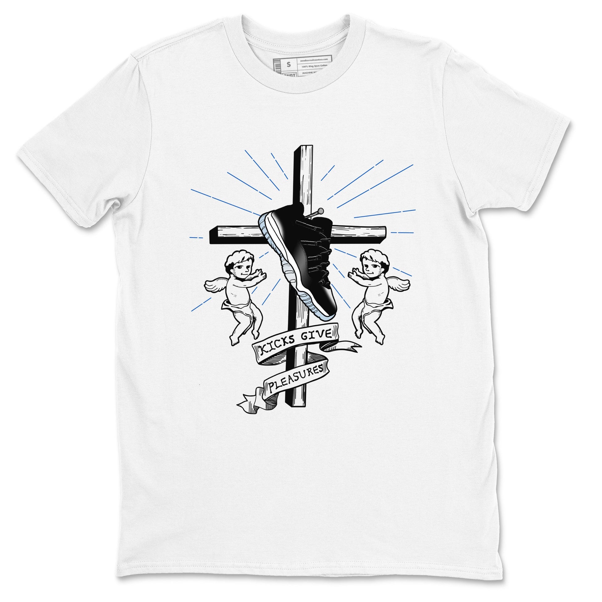 11s Black and Varsity Royal shirt to match jordans Kicks Give Pleasures sneaker tees Air Jordan 11 Black/Varsity Royal SNRT Sneaker Release Tees unisex cotton White 2 crew neck shirt