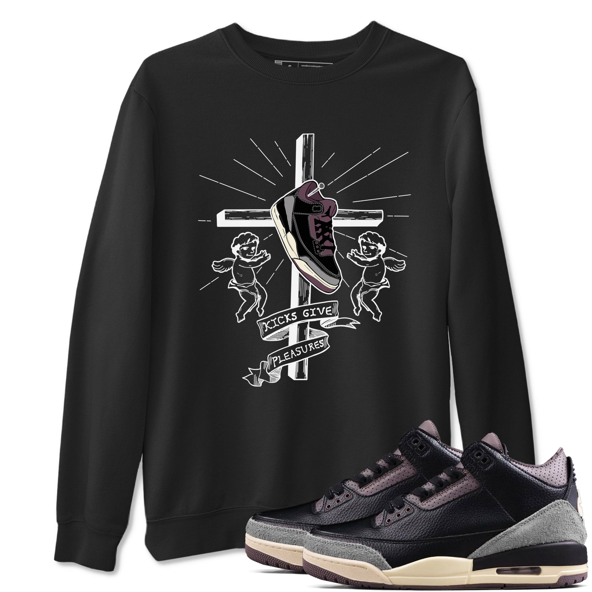 3s A Ma Maniere x Black shirts to match jordans Kicks Give Pleasures sneaker match tees A Ma Maniere x Air Jordan 3 “Black” SNRT Sneaker Tees streetwear brand Black 1 unisex cotton tee