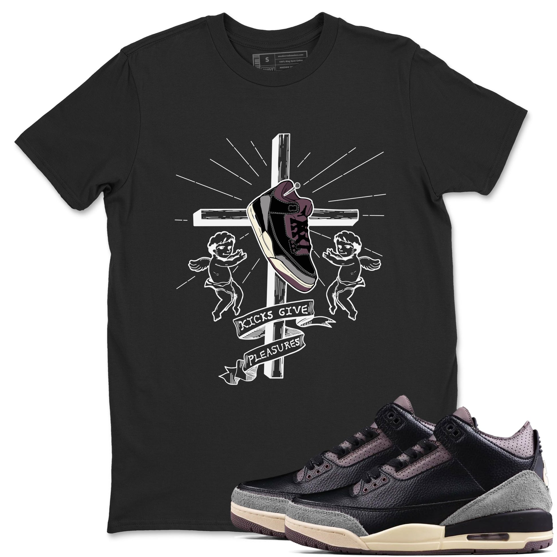 3s A Ma Maniere x Black shirts to match jordans Kicks Give Pleasures sneaker match tees A Ma Maniere x Air Jordan 3 “Black” SNRT Sneaker Tees streetwear brand Black 1 unisex cotton tee