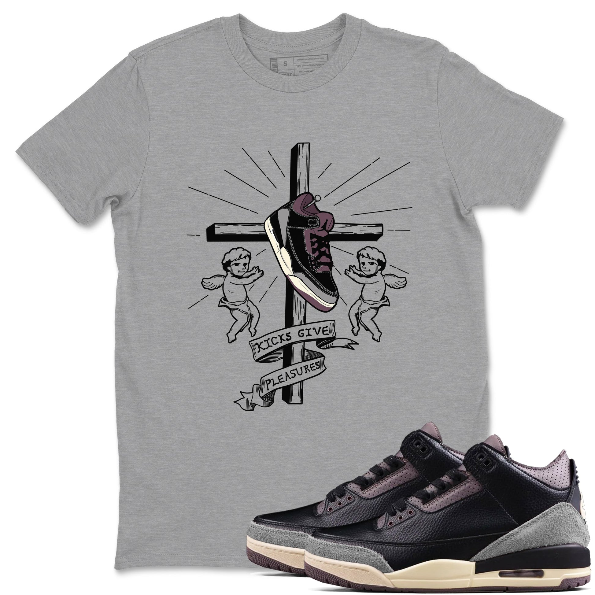 3s A Ma Maniere x Black shirts to match jordans Kicks Give Pleasures sneaker match tees A Ma Maniere x Air Jordan 3 “Black” SNRT Sneaker Tees streetwear brand Heather Grey 1 unisex cotton tee