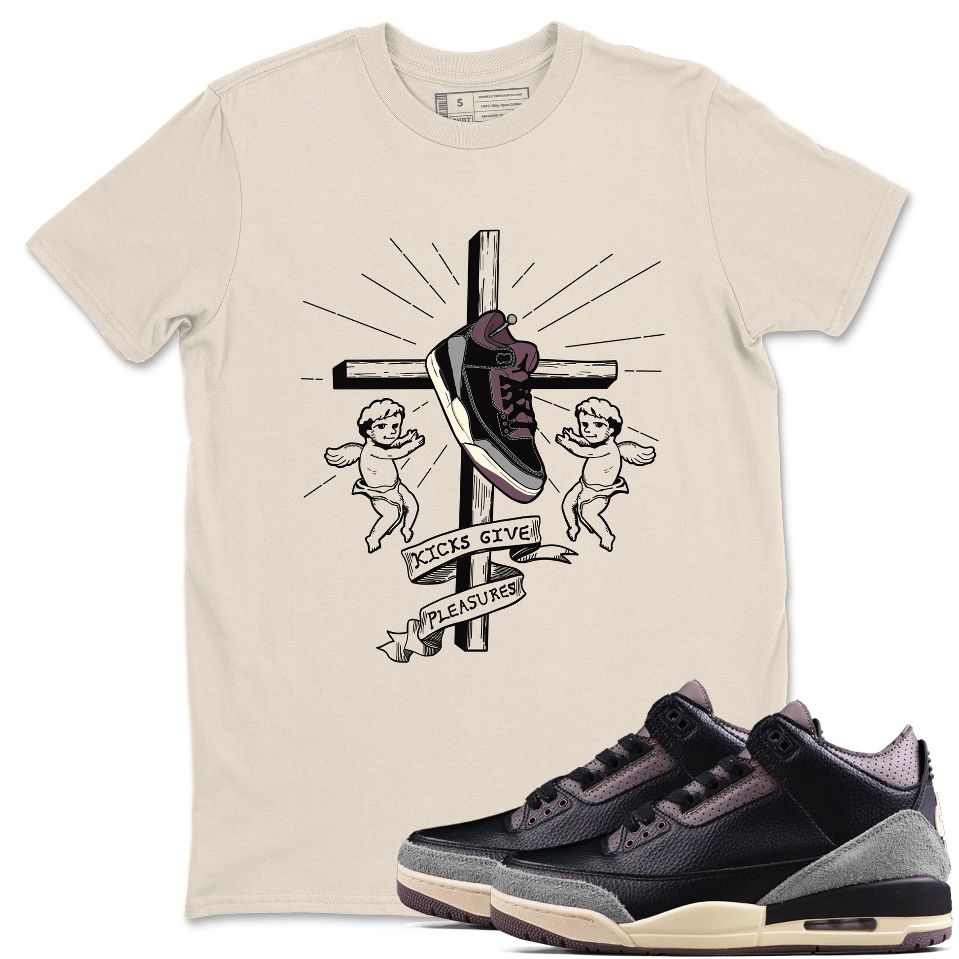 3s A Ma Maniere x Black shirts to match jordans Kicks Give Pleasures sneaker match tees A Ma Maniere x Air Jordan 3 “Black” SNRT Sneaker Tees streetwear brand Natural 1 unisex cotton tee