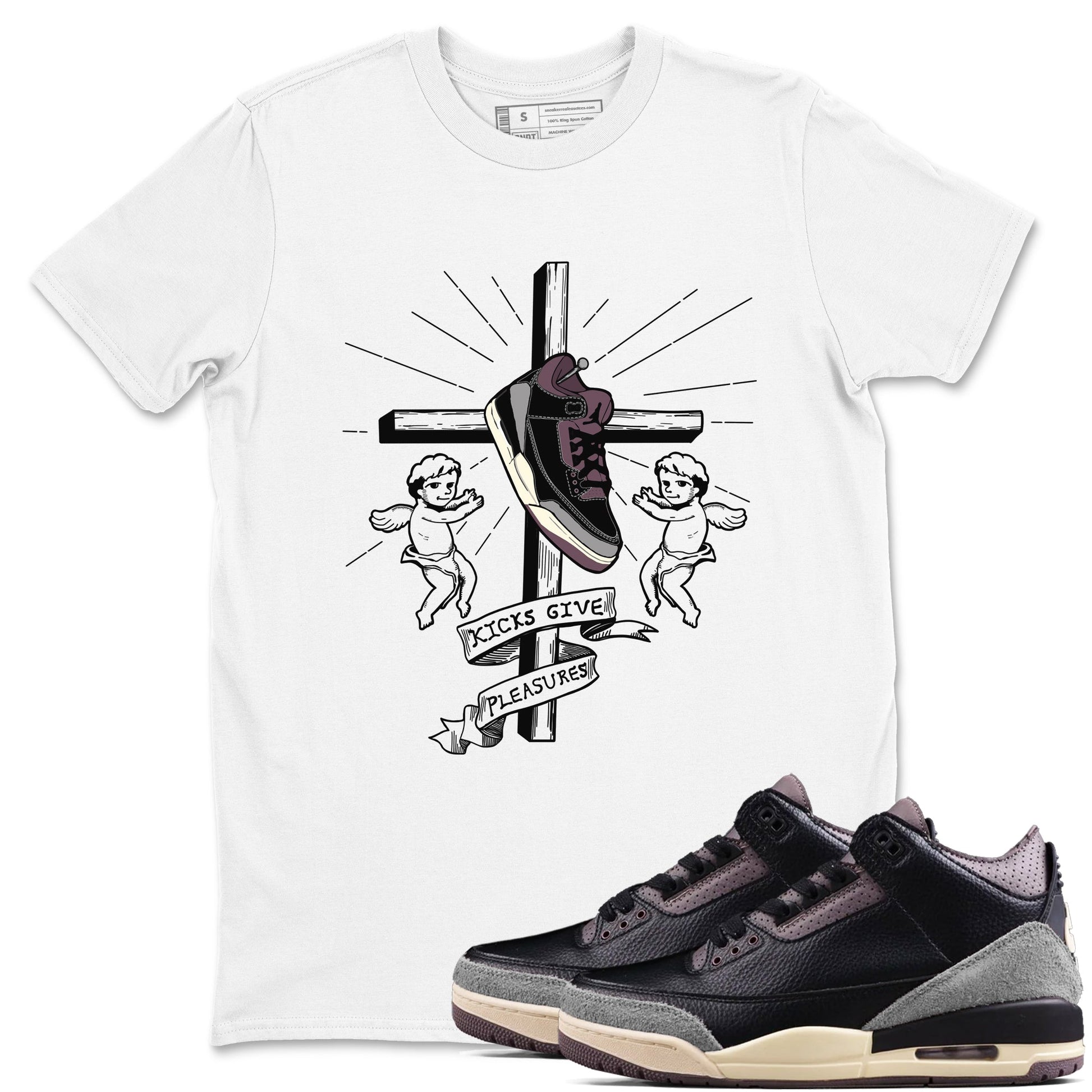 3s A Ma Maniere x Black shirts to match jordans Kicks Give Pleasures sneaker match tees A Ma Maniere x Air Jordan 3 “Black” SNRT Sneaker Tees streetwear brand White 1 unisex cotton tee