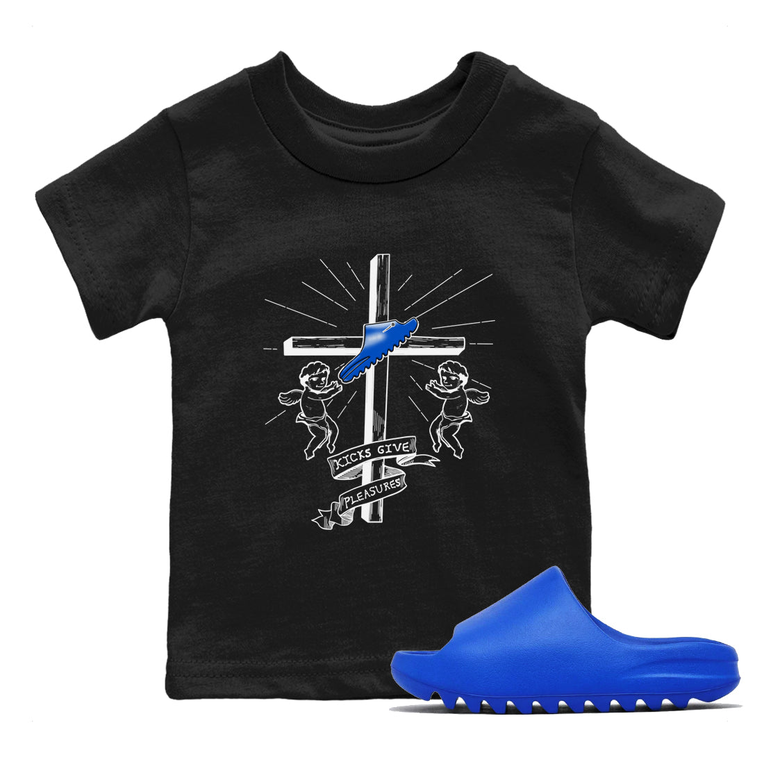Yeezy Slide Azure shirts to match jordans Kicks Give You Pleasures sneaker match tees Yeezy Slide Azure SNRT Sneaker Tees streetwear brand Baby and Youth Black 1 cotton tee