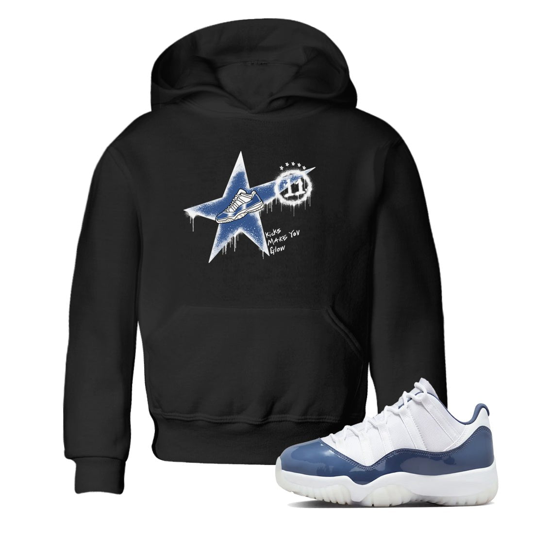 11s Diffused Blue shirts to match jordans Kicks Make You Glow sneaker match tees Air Jordan 11 Diffused Blue SNRT Sneaker Tees streetwear brand Baby and Youth Black 1 cotton tee