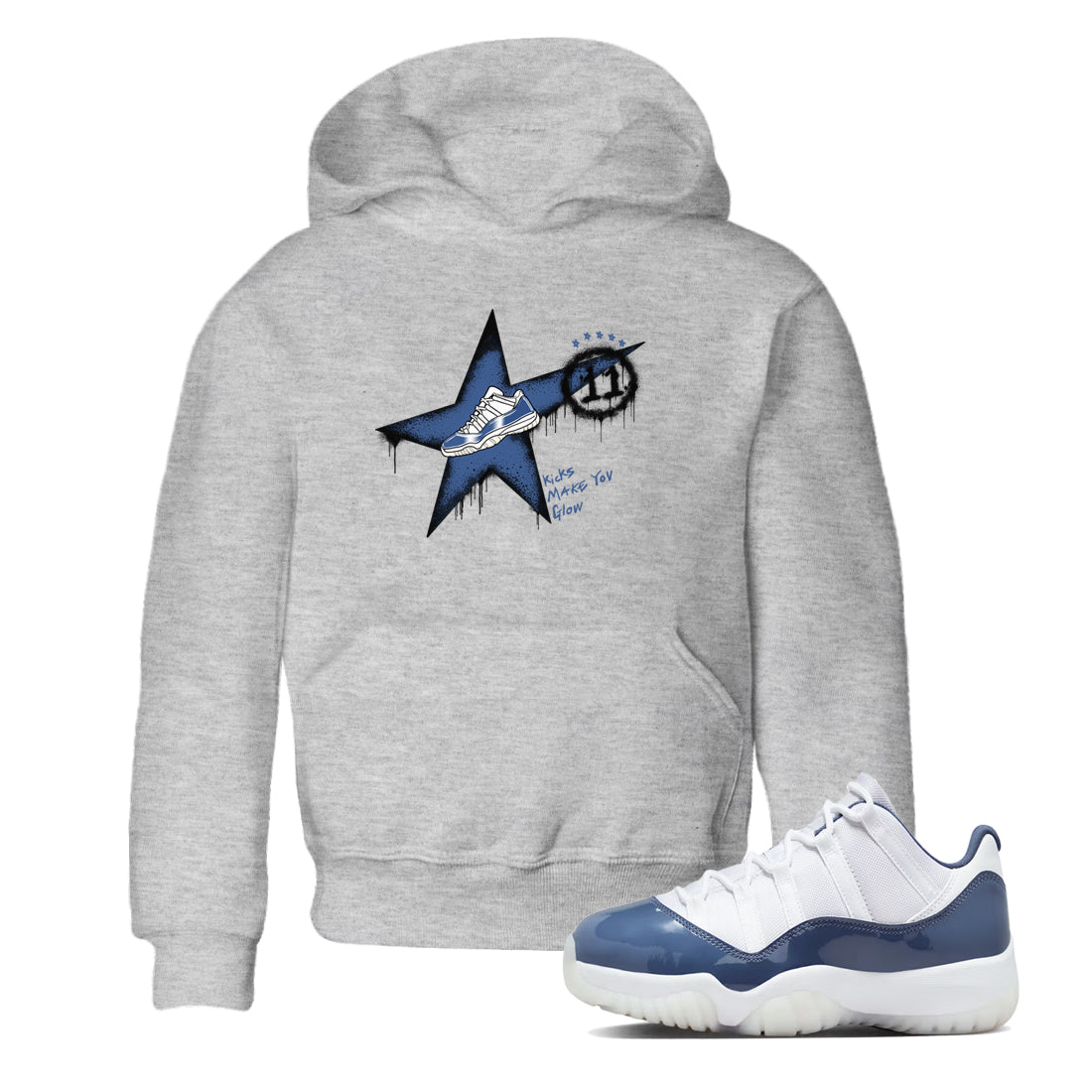 11s Diffused Blue shirts to match jordans Kicks Make You Glow sneaker match tees Air Jordan 11 Diffused Blue SNRT Sneaker Tees streetwear brand Baby and Youth Heather Grey 1 cotton tee