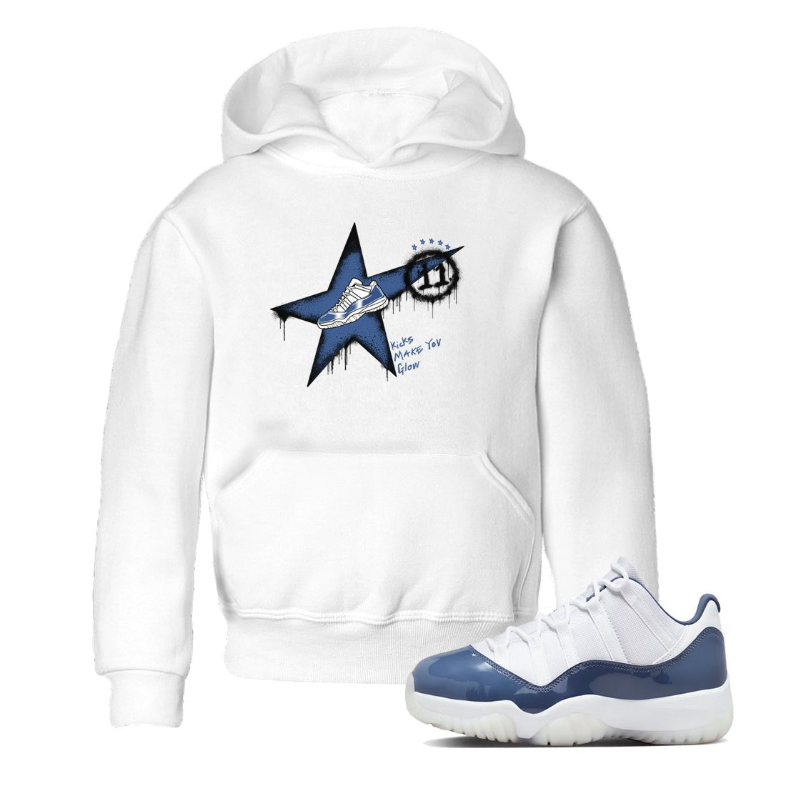 11s Diffused Blue shirts to match jordans Kicks Make You Glow sneaker match tees Air Jordan 11 Diffused Blue SNRT Sneaker Tees streetwear brand Baby and Youth White 1 cotton tee