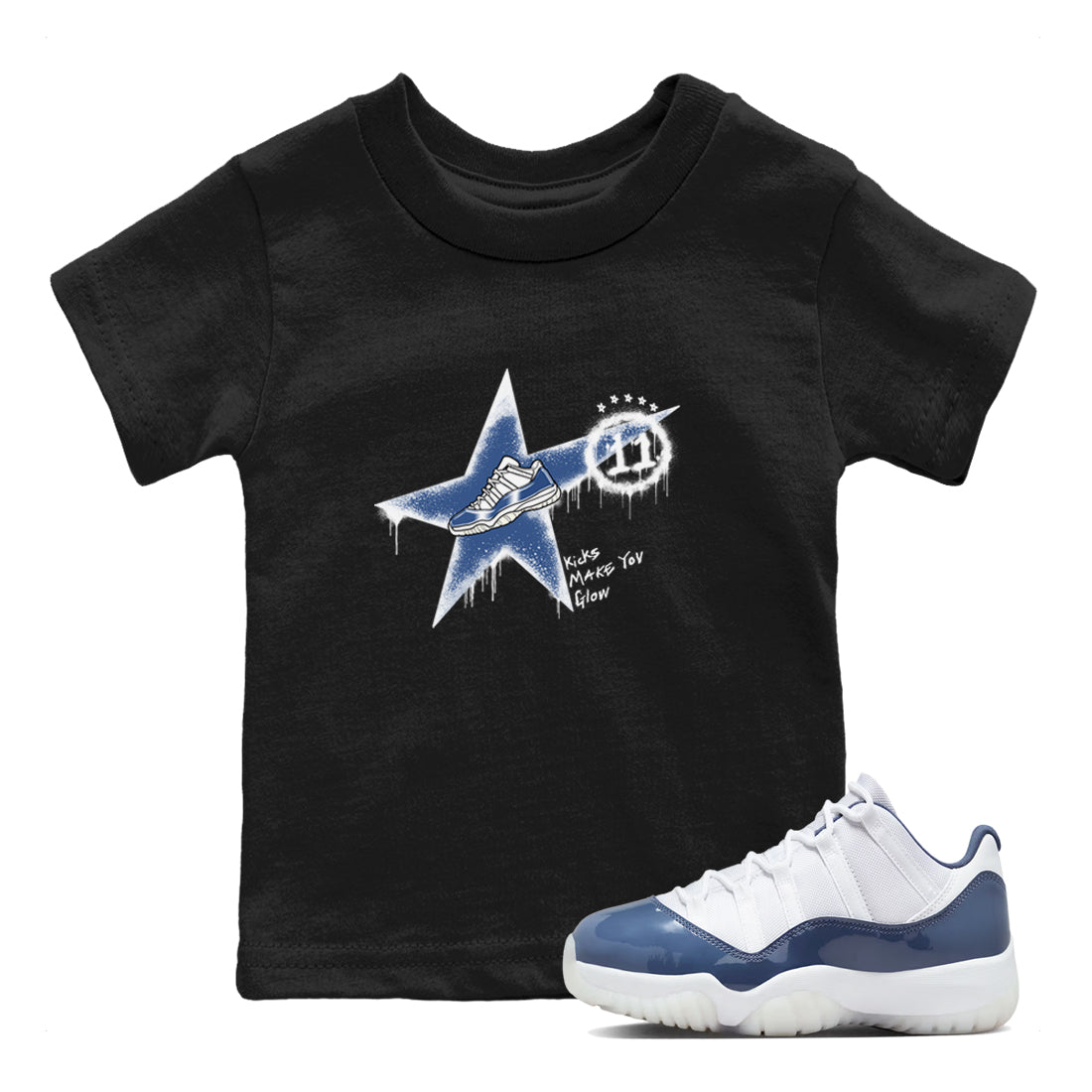 11s Diffused Blue shirts to match jordans Kicks Make You Glow sneaker match tees Air Jordan 11 Diffused Blue SNRT Sneaker Tees streetwear brand Baby and Youth Black 1 cotton tee