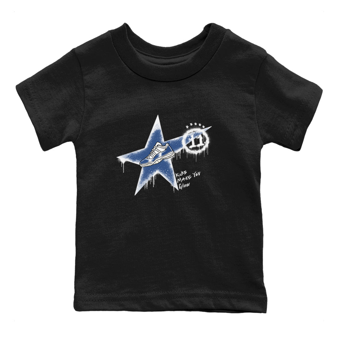 11s Diffused Blue shirts to match jordans Kicks Make You Glow sneaker match tees Air Jordan 11 Diffused Blue SNRT Sneaker Tees streetwear brand Baby and Youth Black 2 cotton tee