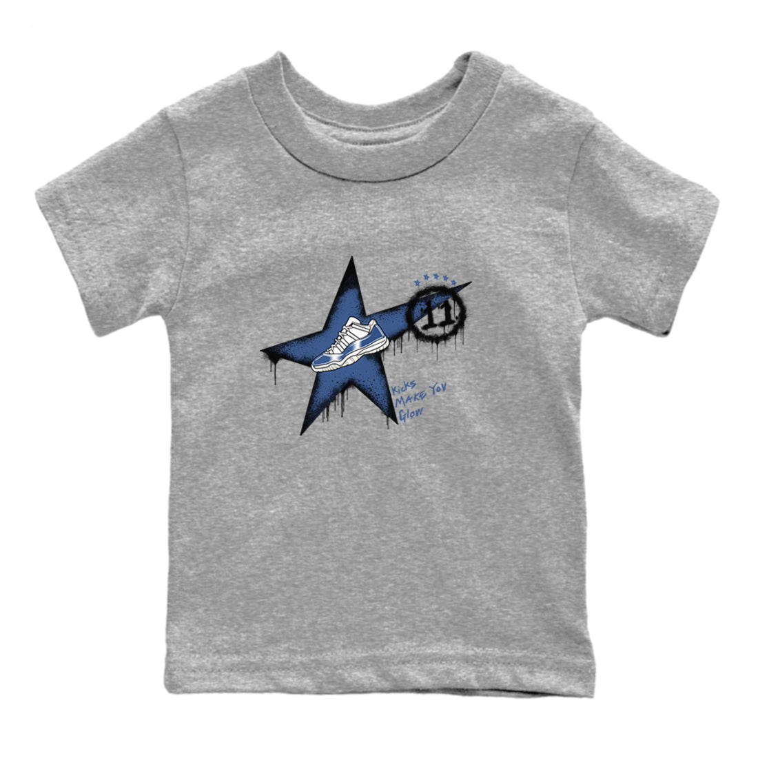 11s Diffused Blue shirts to match jordans Kicks Make You Glow sneaker match tees Air Jordan 11 Diffused Blue SNRT Sneaker Tees streetwear brand Baby and Youth Heather Grey 2 cotton tee