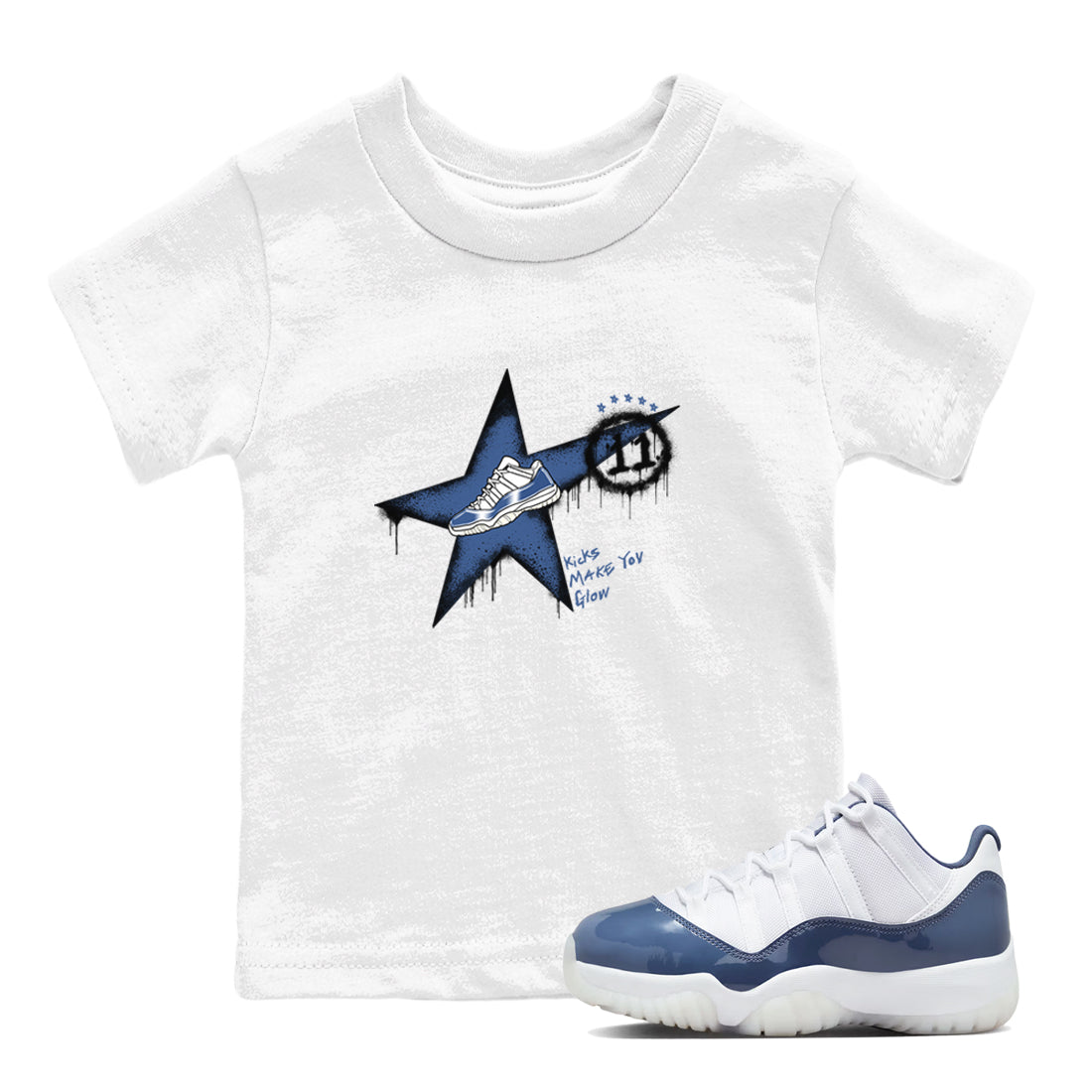 11s Diffused Blue shirts to match jordans Kicks Make You Glow sneaker match tees Air Jordan 11 Diffused Blue SNRT Sneaker Tees streetwear brand Baby and Youth White 1 cotton tee