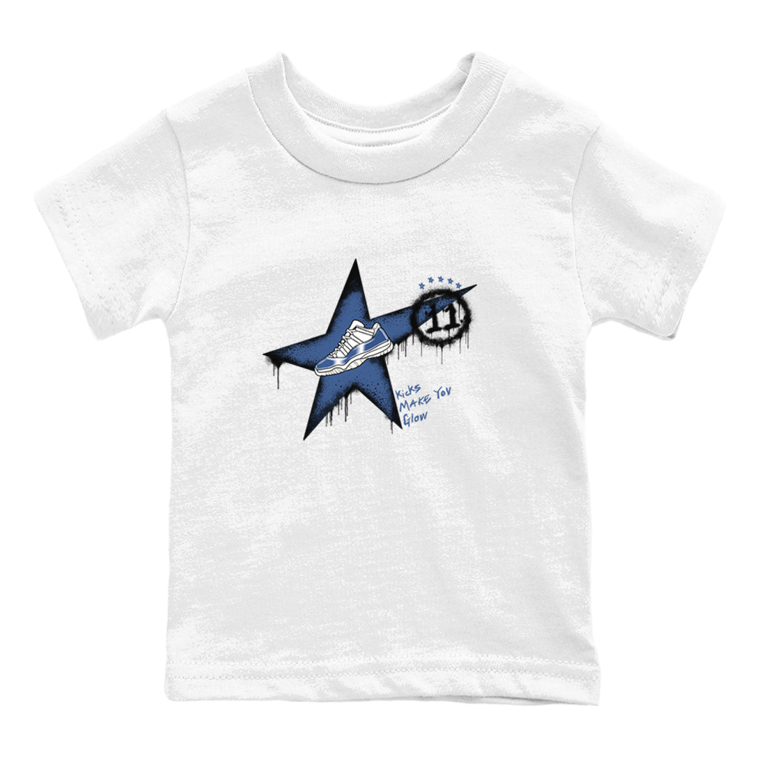 11s Diffused Blue shirts to match jordans Kicks Make You Glow sneaker match tees Air Jordan 11 Diffused Blue SNRT Sneaker Tees streetwear brand Baby and Youth White 2 cotton tee