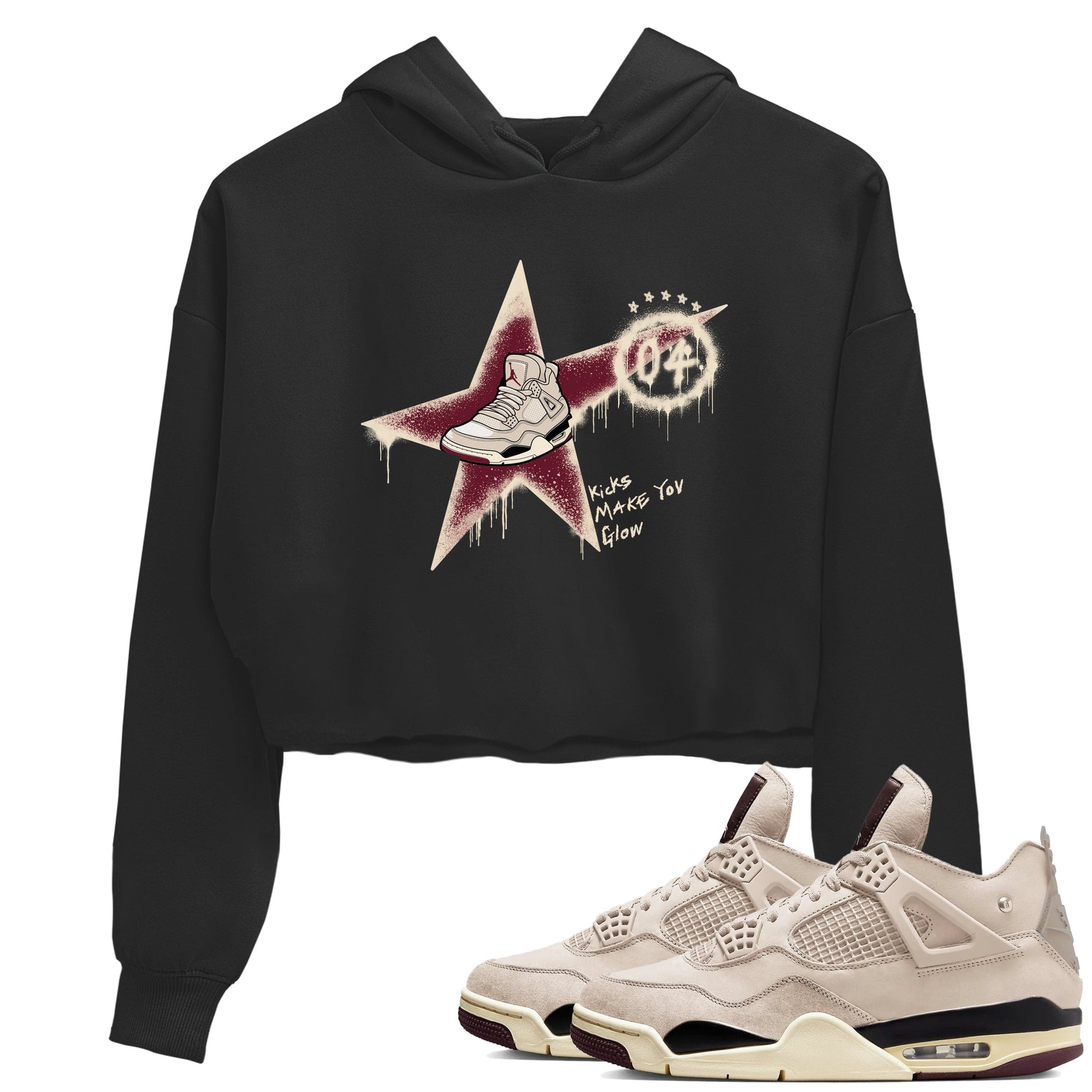 4s A Ma Maniere x Fossil Stone shirts to match jordans Kicks Make You Glow sneaker match tees 4s A Ma Maniere x Fossil Stone match shoes to clothes SNRT Sneaker Tees unisex cotton Black 1 crop tee