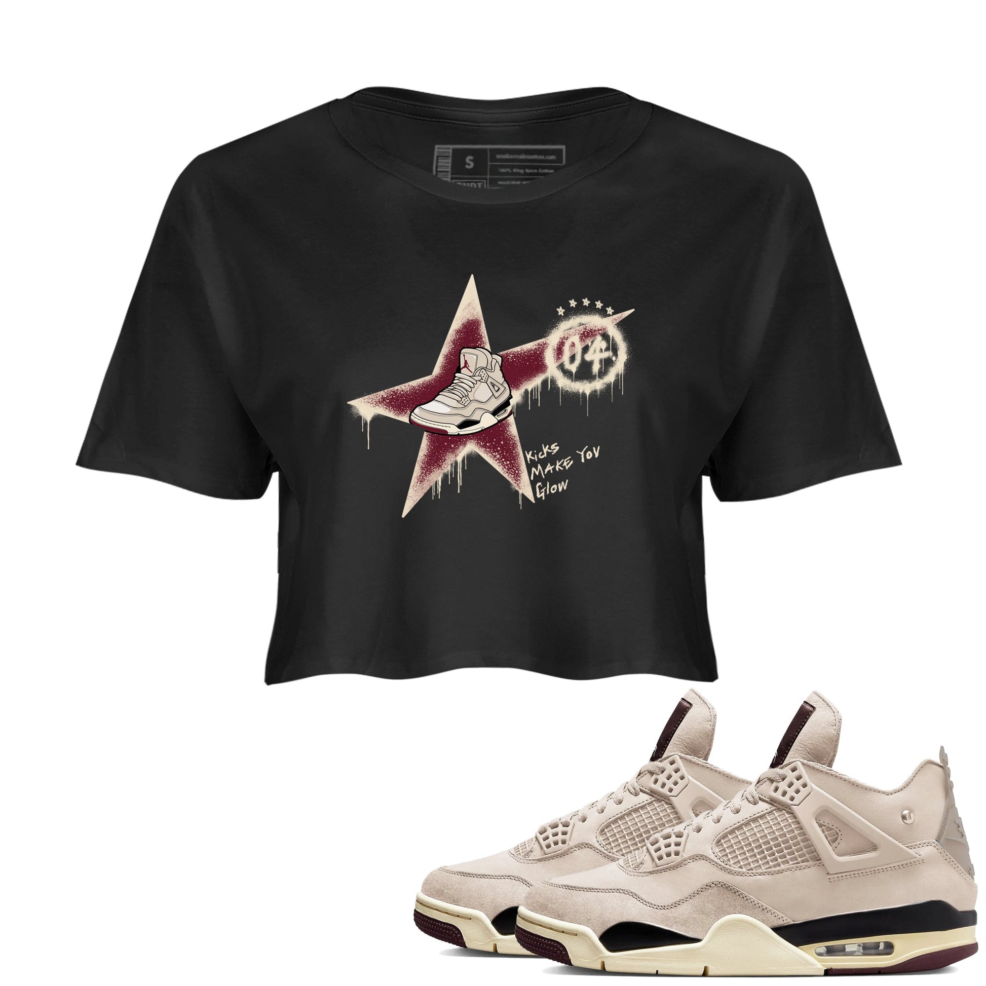 4s A Ma Maniere x Fossil Stone shirts to match jordans Kicks Make You Glow sneaker match tees 4s A Ma Maniere x Fossil Stone match shoes to clothes SNRT Sneaker Tees unisex cotton Black 1 crop tee