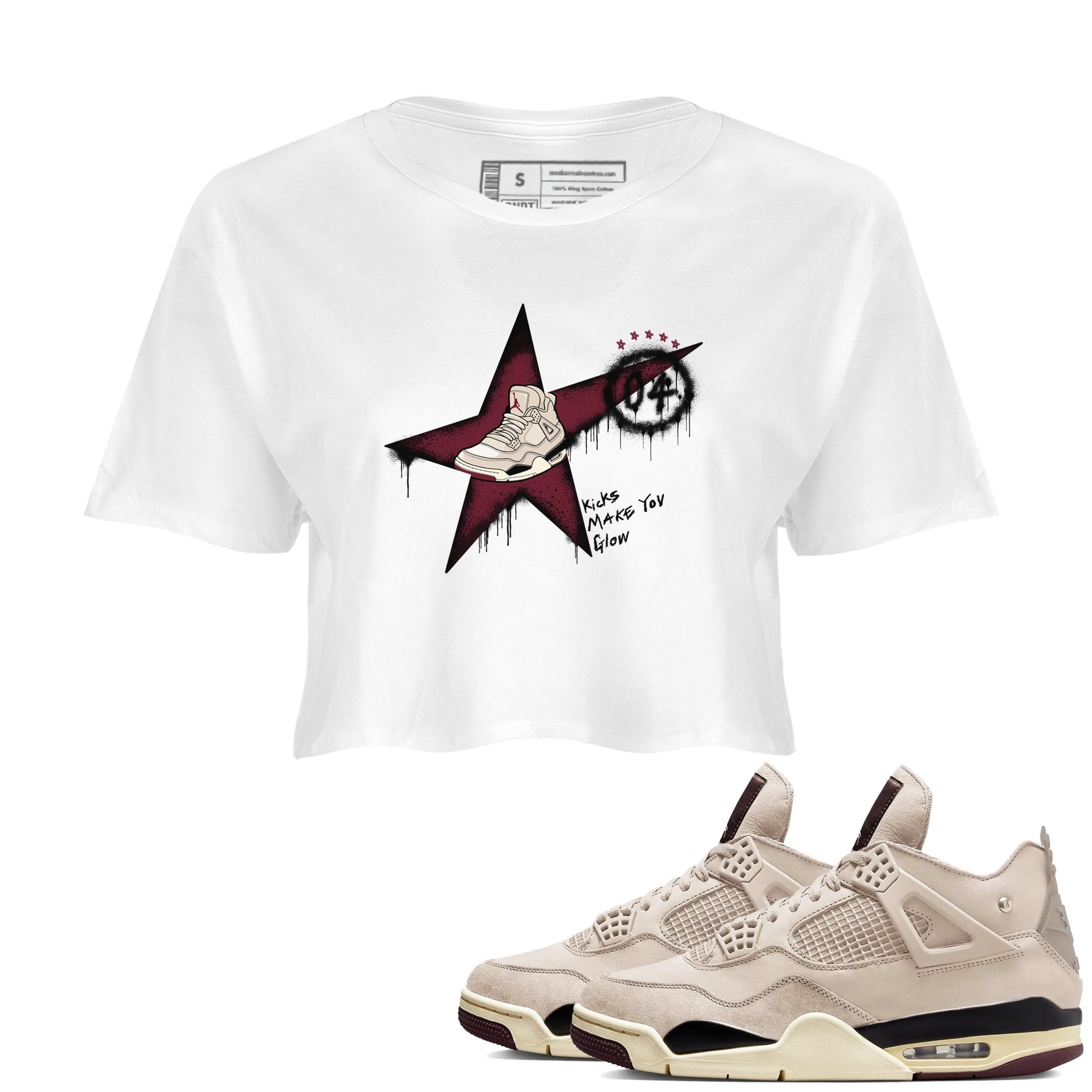 4s A Ma Maniere x Fossil Stone shirts to match jordans Kicks Make You Glow sneaker match tees 4s A Ma Maniere x Fossil Stone match shoes to clothes SNRT Sneaker Tees unisex cotton White 1 crop tee