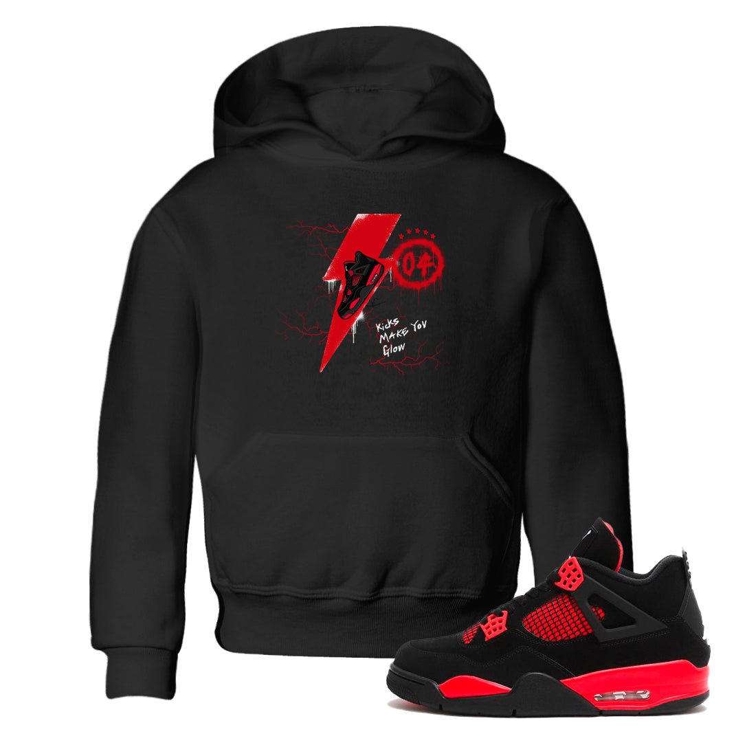 4s Red Thunder shirts to match jordans Kicks Make You Glow sneaker match tees Air Jordan 4 Red Thunder SNRT Sneaker Tees streetwear brand Baby and Youth Black 1 cotton tee