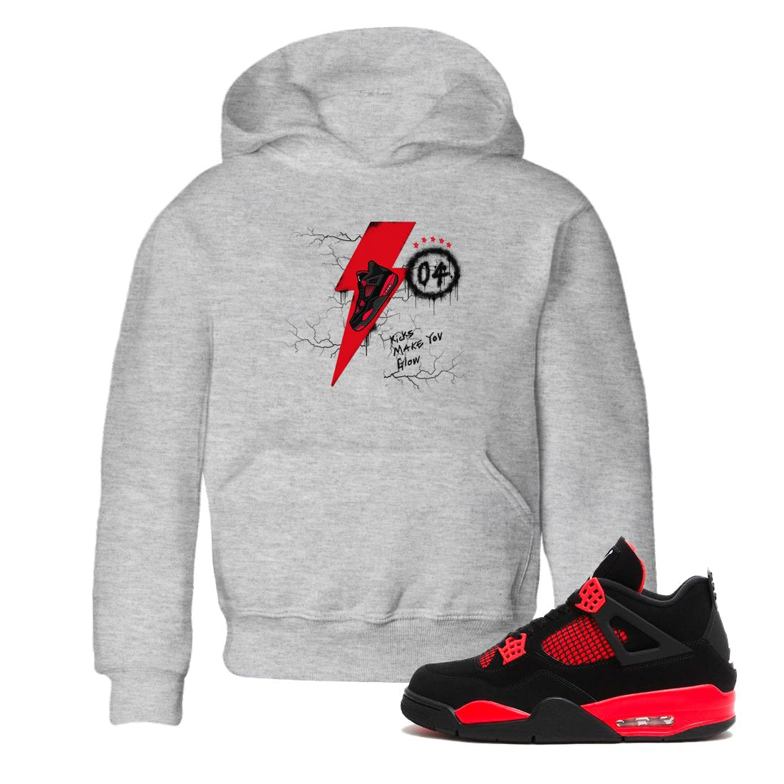 4s Red Thunder shirts to match jordans Kicks Make You Glow sneaker match tees Air Jordan 4 Red Thunder SNRT Sneaker Tees streetwear brand Baby and Youth Heather Grey 1 cotton tee
