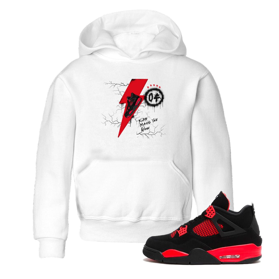 4s Red Thunder shirts to match jordans Kicks Make You Glow sneaker match tees Air Jordan 4 Red Thunder SNRT Sneaker Tees streetwear brand Baby and Youth White 1 cotton tee