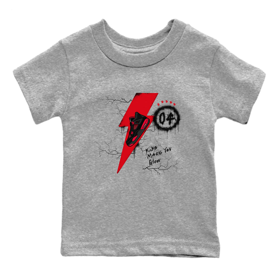 4s Red Thunder shirts to match jordans Kicks Make You Glow sneaker match tees Air Jordan 4 Red Thunder SNRT Sneaker Tees streetwear brand Baby and Youth Heather Grey 2 cotton tee