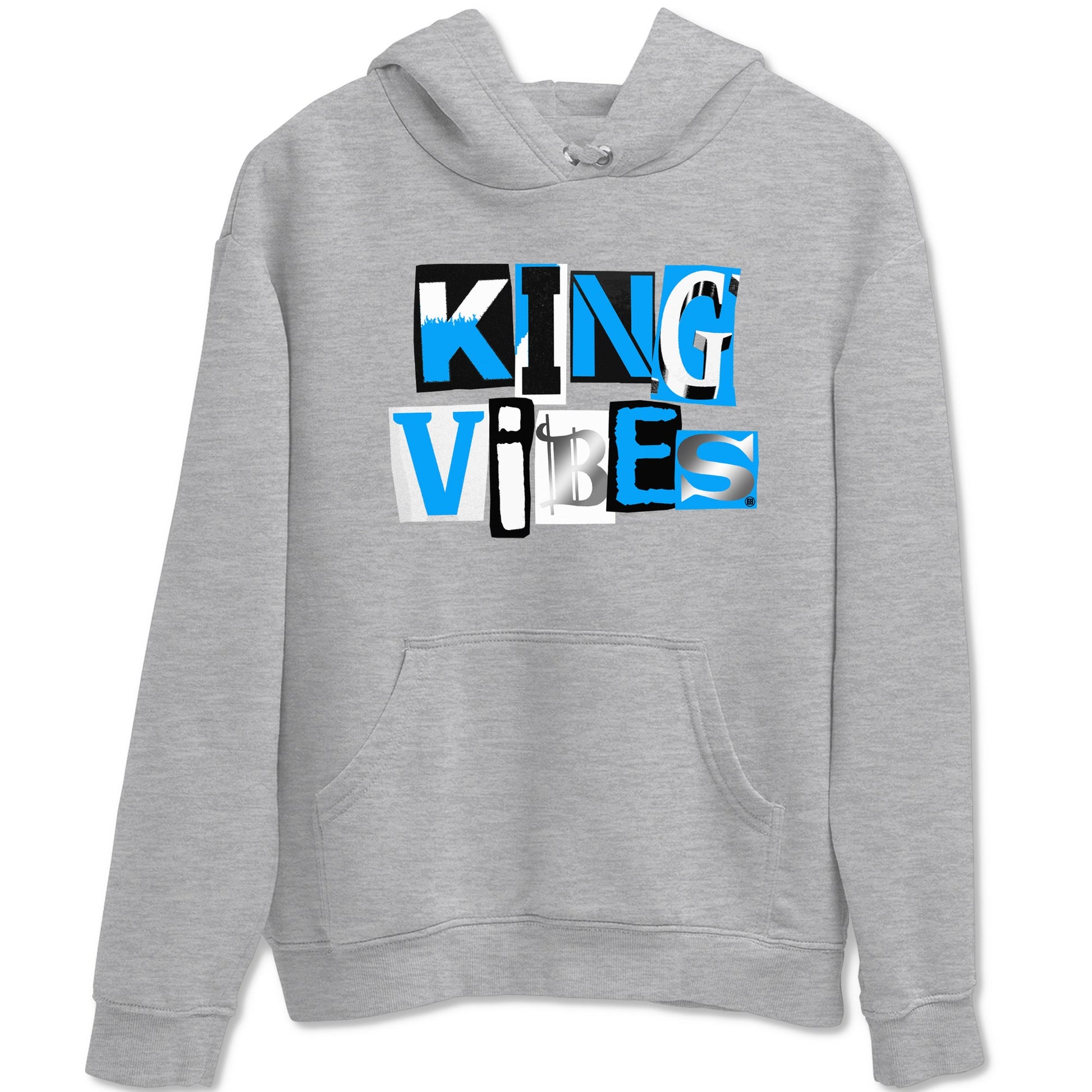 King Vibes sneaker match t-shirt styled to complete your fit with the Air Jordan 12 White and University Blue sneakers, shown in Heather Grey 2.