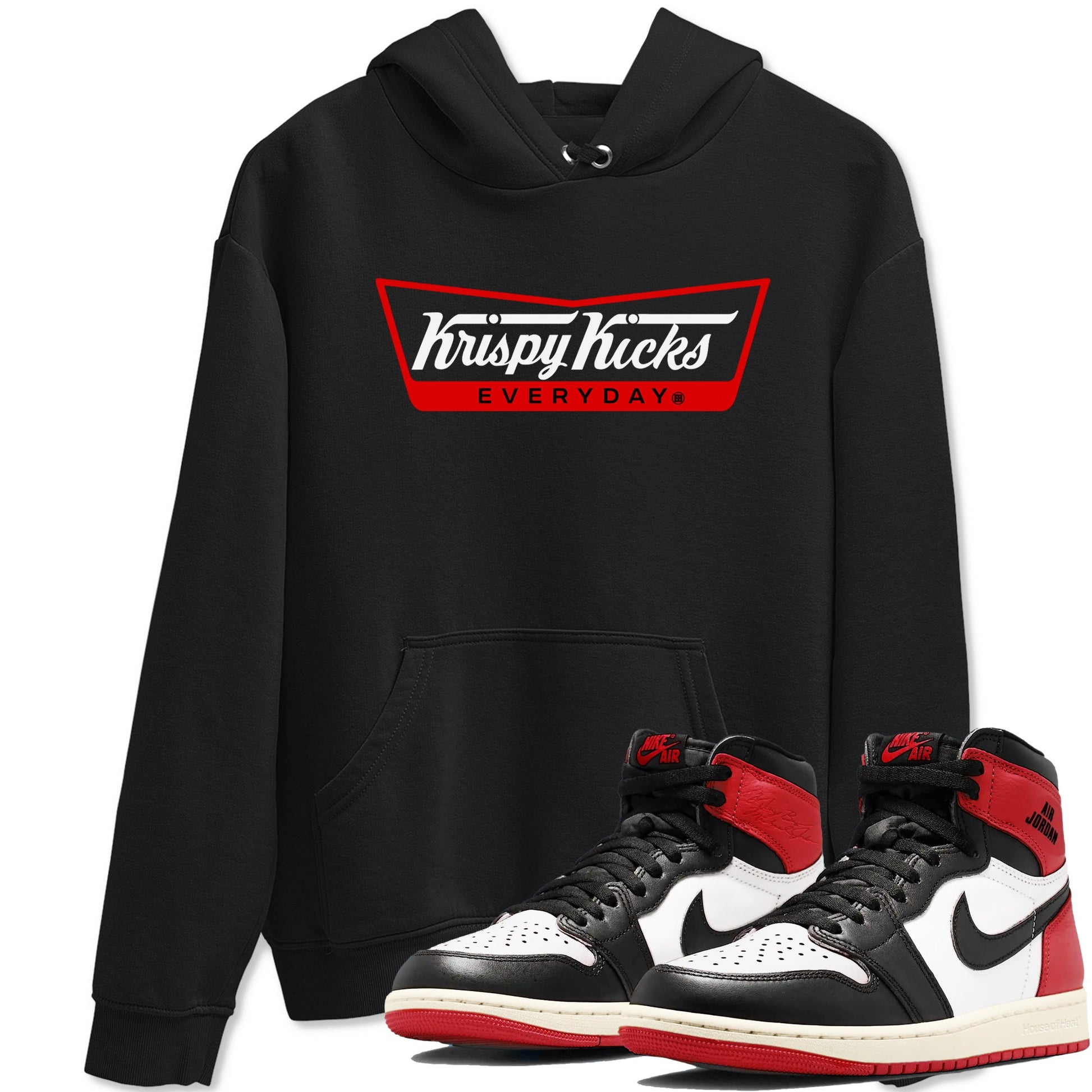 1s Black Toe Reimagined shirts to match jordans Krispy Kicks sneaker match tees Air Jordan 1 Black Toe Reimagined SNRT Sneaker Tees streetwear brand Black 1 unisex cotton tee