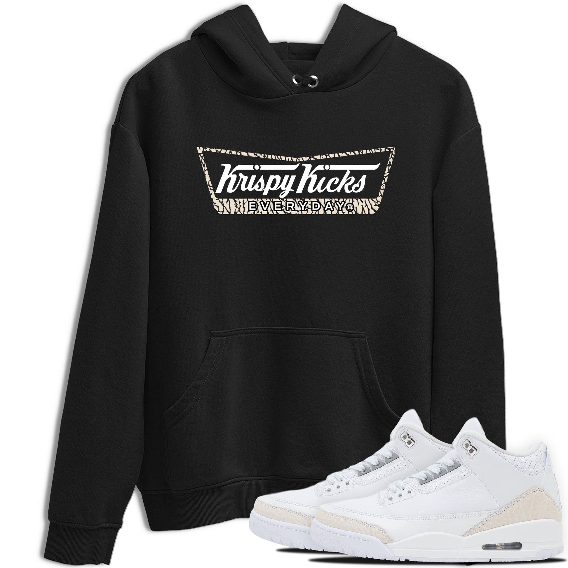 Krispy Kicks sneaker match t-shirt styled to complete your fit with the Air Jordan 3 Pure Money sneakers, shown in Black 1.