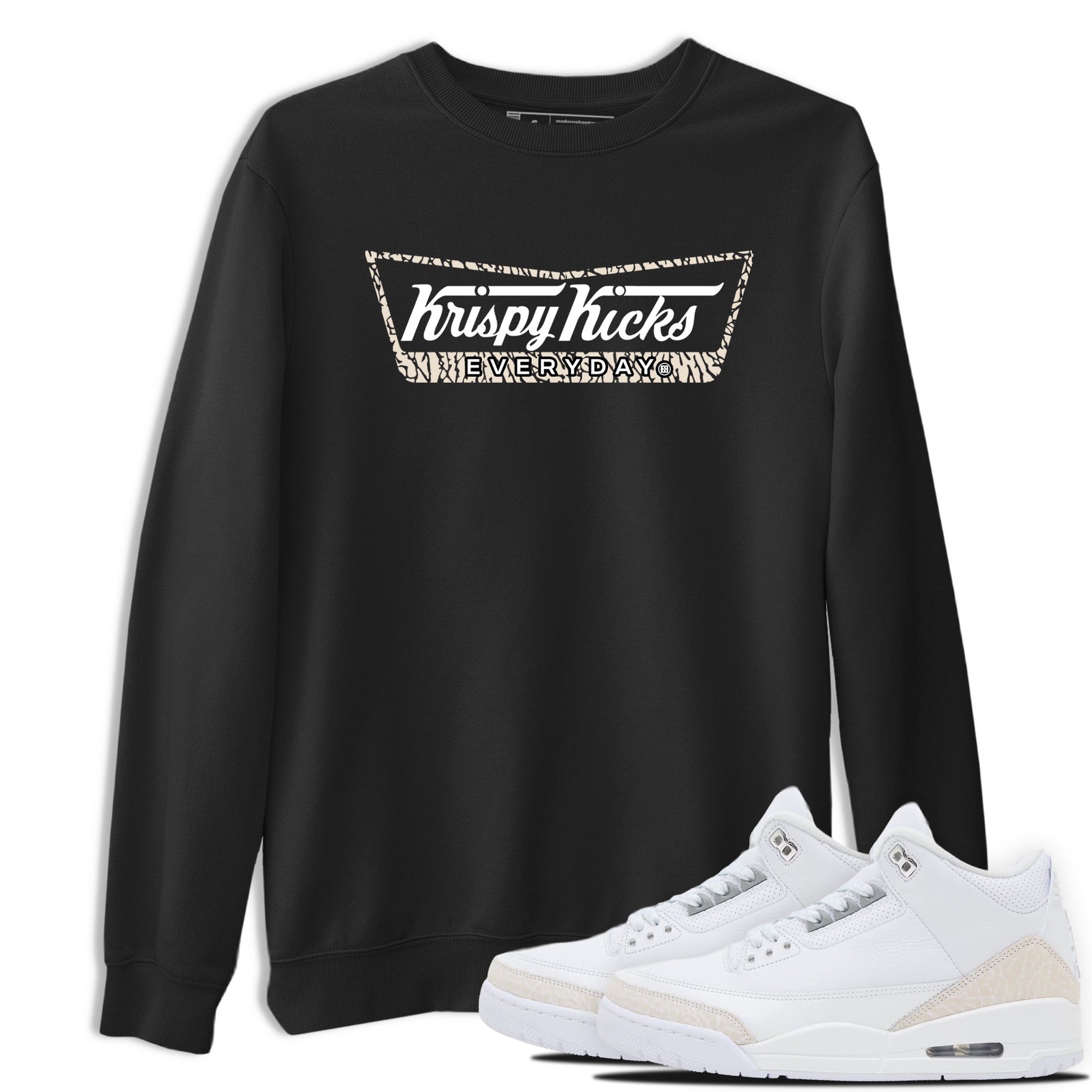 Krispy Kicks sneaker match t-shirt styled to complete your fit with the Air Jordan 3 Pure Money sneakers, shown in Black 1.