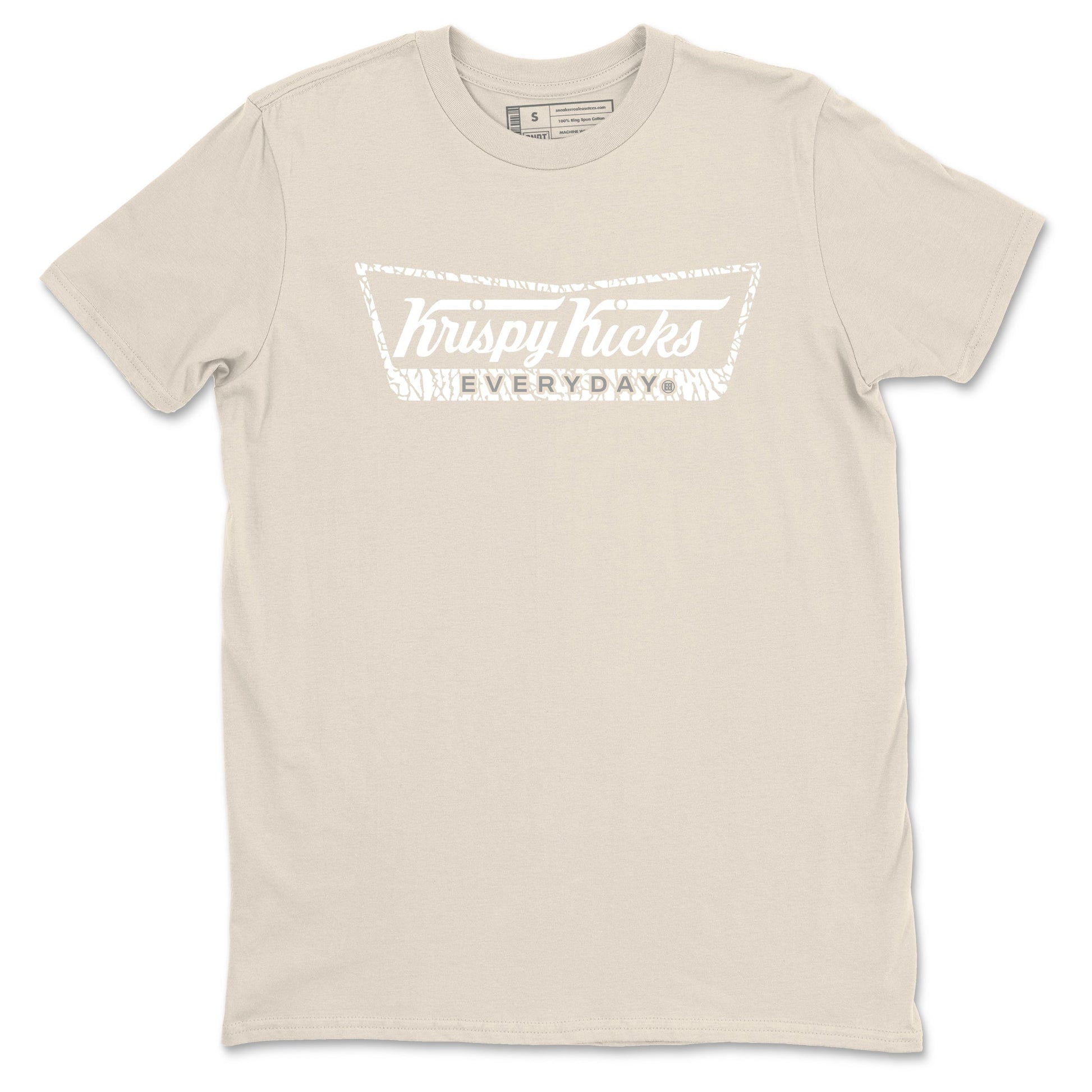 Krispy Kicks sneaker match t-shirt styled to complete your fit with the Air Jordan 3 Pure Money sneakers, shown in Natural 2.