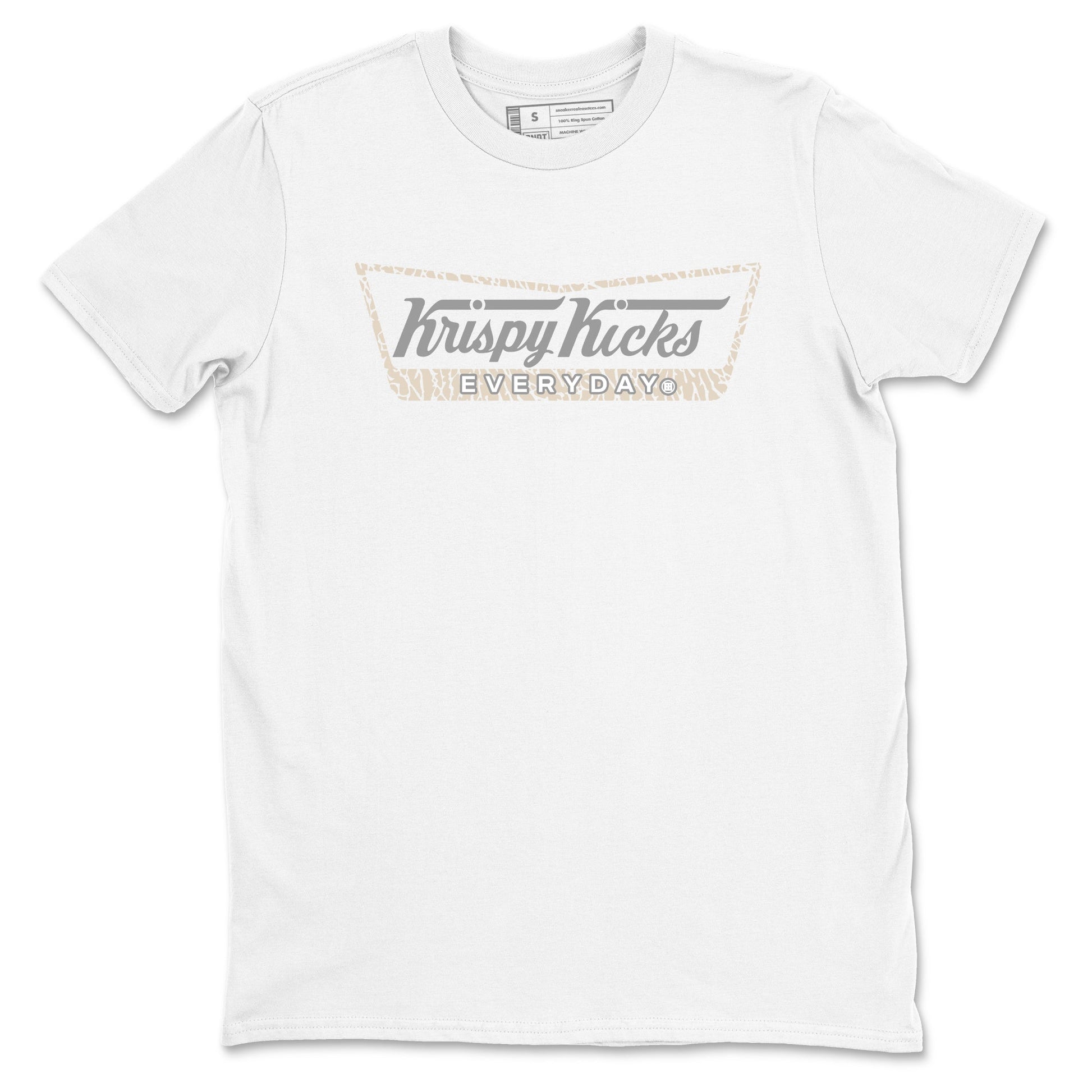 Krispy Kicks sneaker match t-shirt styled to complete your fit with the Air Jordan 3 Pure Money sneakers, shown in White 2.