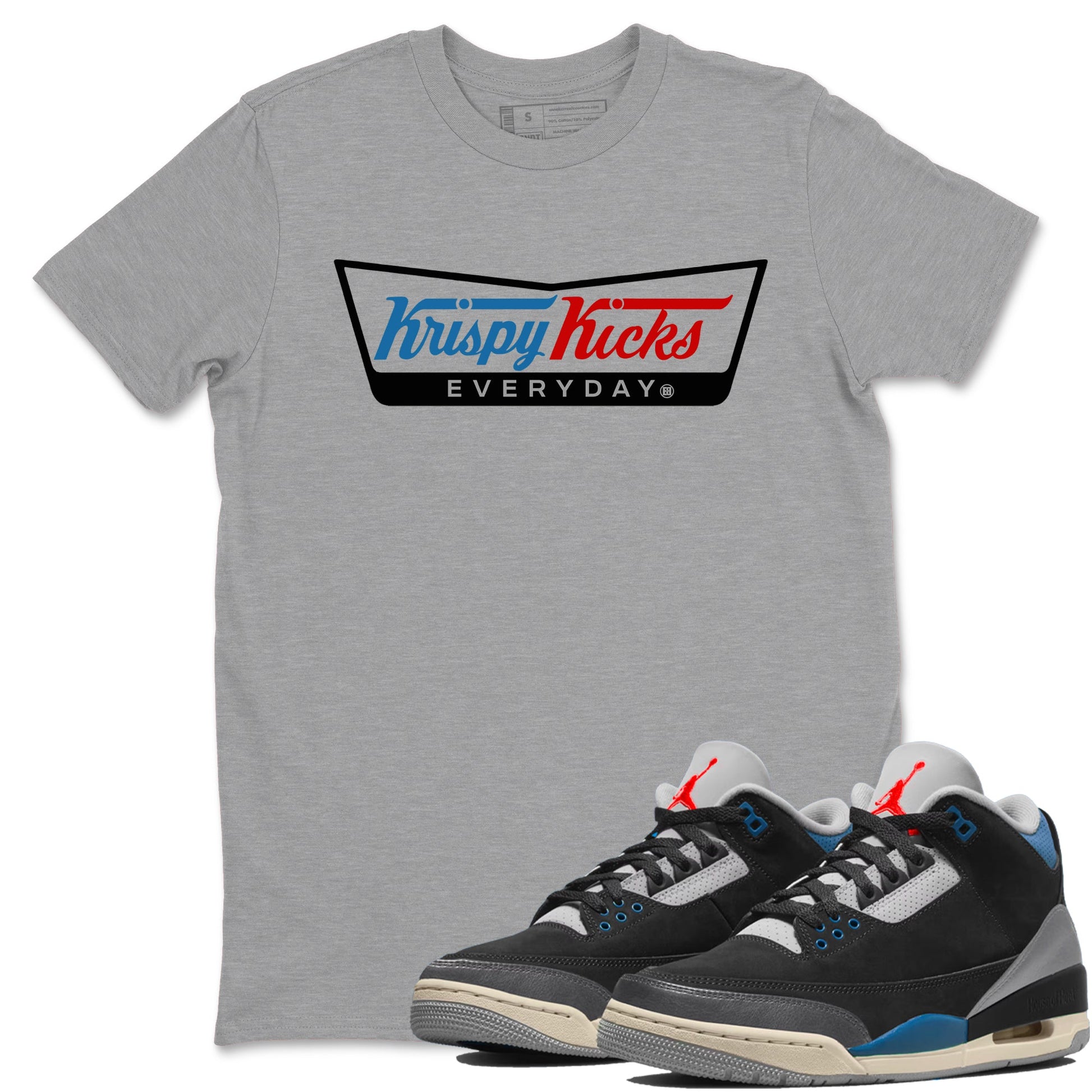 AJ3 Rare Air Graphic shirts Krispy Kicks shirts Air Jordan 3 Rare Air best t-shirts to wear with jordans SNRT Sneaker Tees unisex cotton Heather Grey 1 shirts