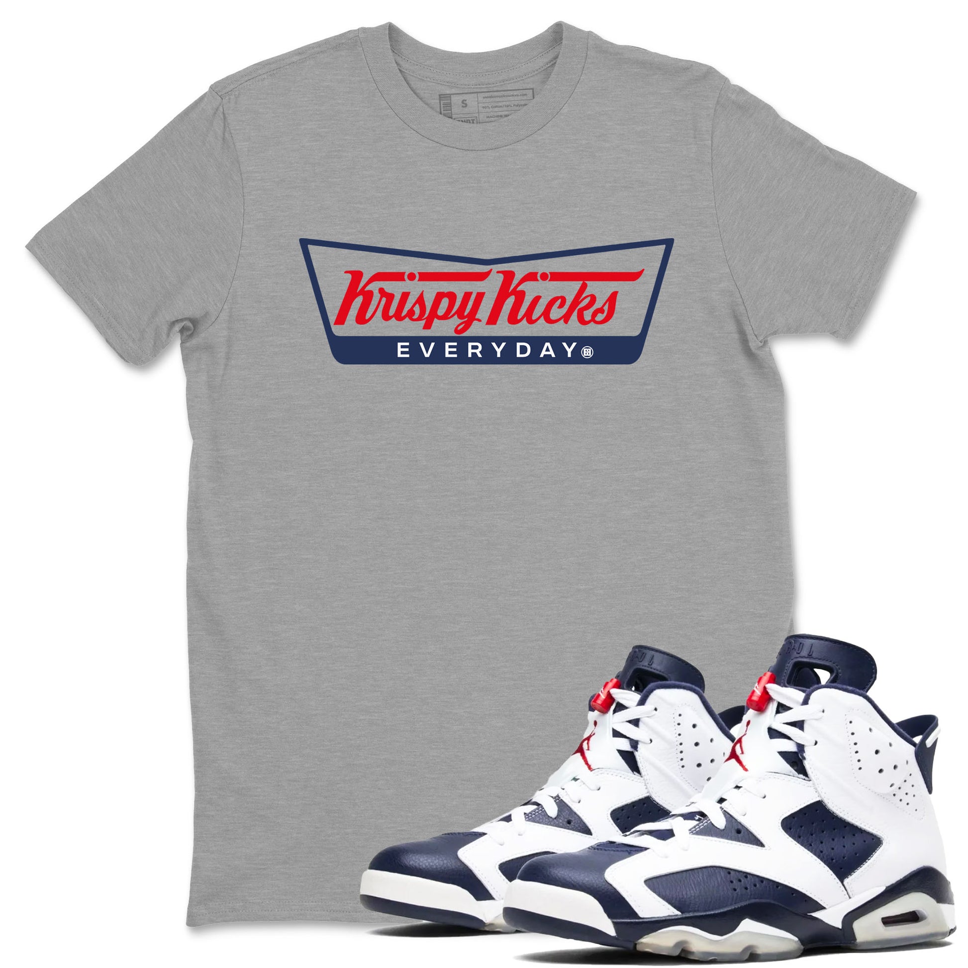 6s Olympic shirts to match jordans Krispy Kicks sneaker match tees Air Jordan 6 Olympic SNRT Sneaker Tees streetwear brand Heather Grey 1 unisex cotton tee