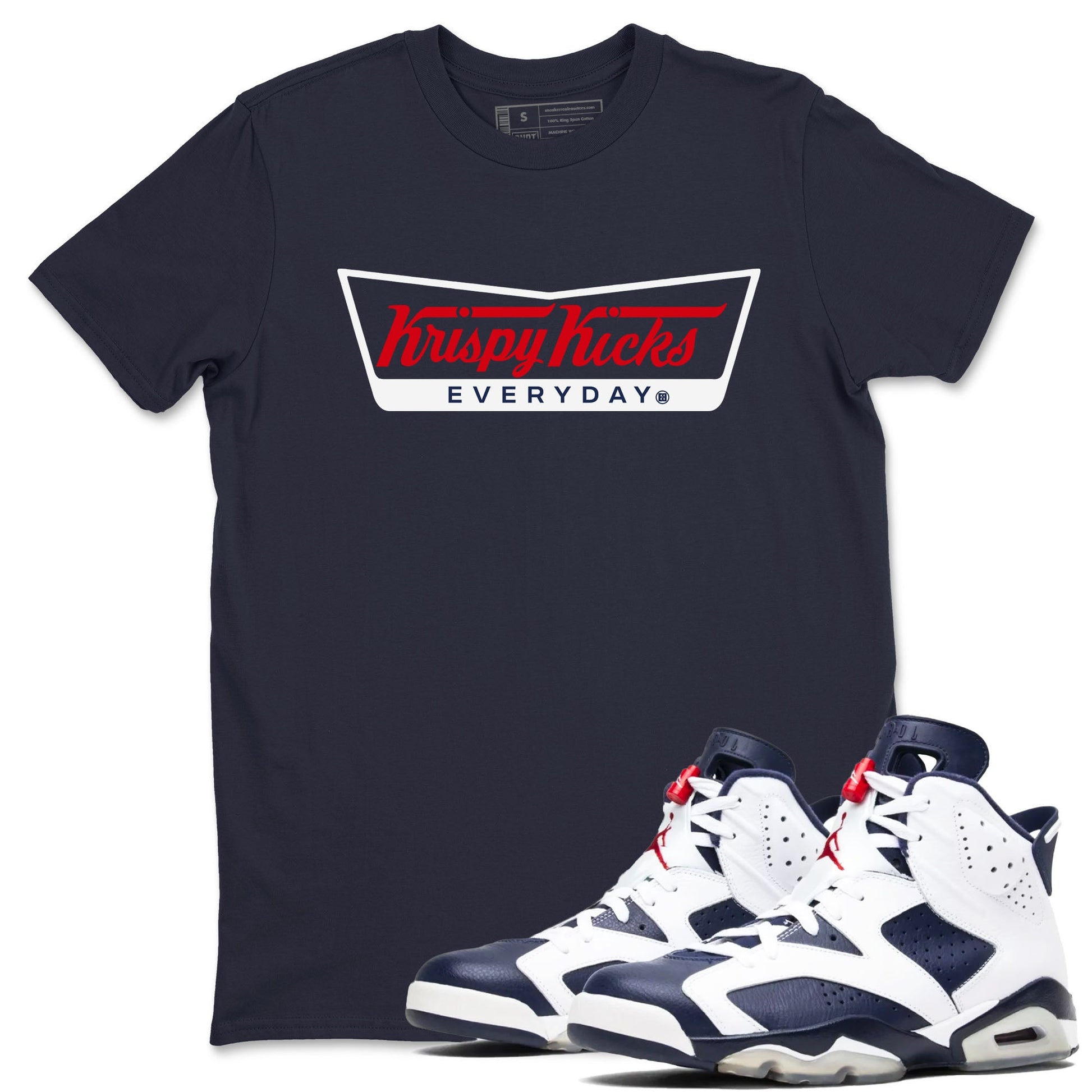 6s Olympic shirts to match jordans Krispy Kicks sneaker match tees Air Jordan 6 Olympic SNRT Sneaker Tees streetwear brand Navy 1 unisex cotton tee