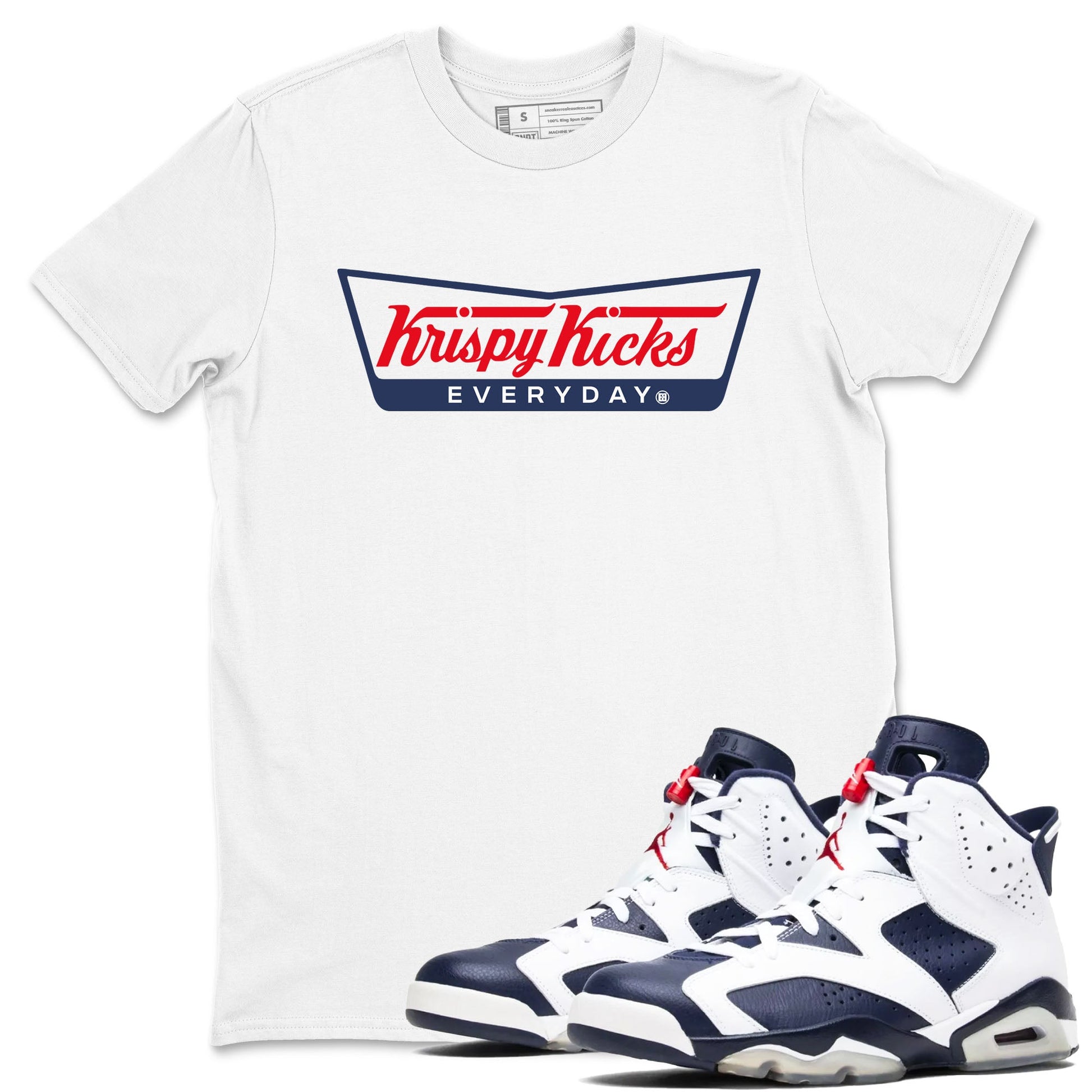 6s Olympic shirts to match jordans Krispy Kicks sneaker match tees Air Jordan 6 Olympic SNRT Sneaker Tees streetwear brand White 1 unisex cotton tee