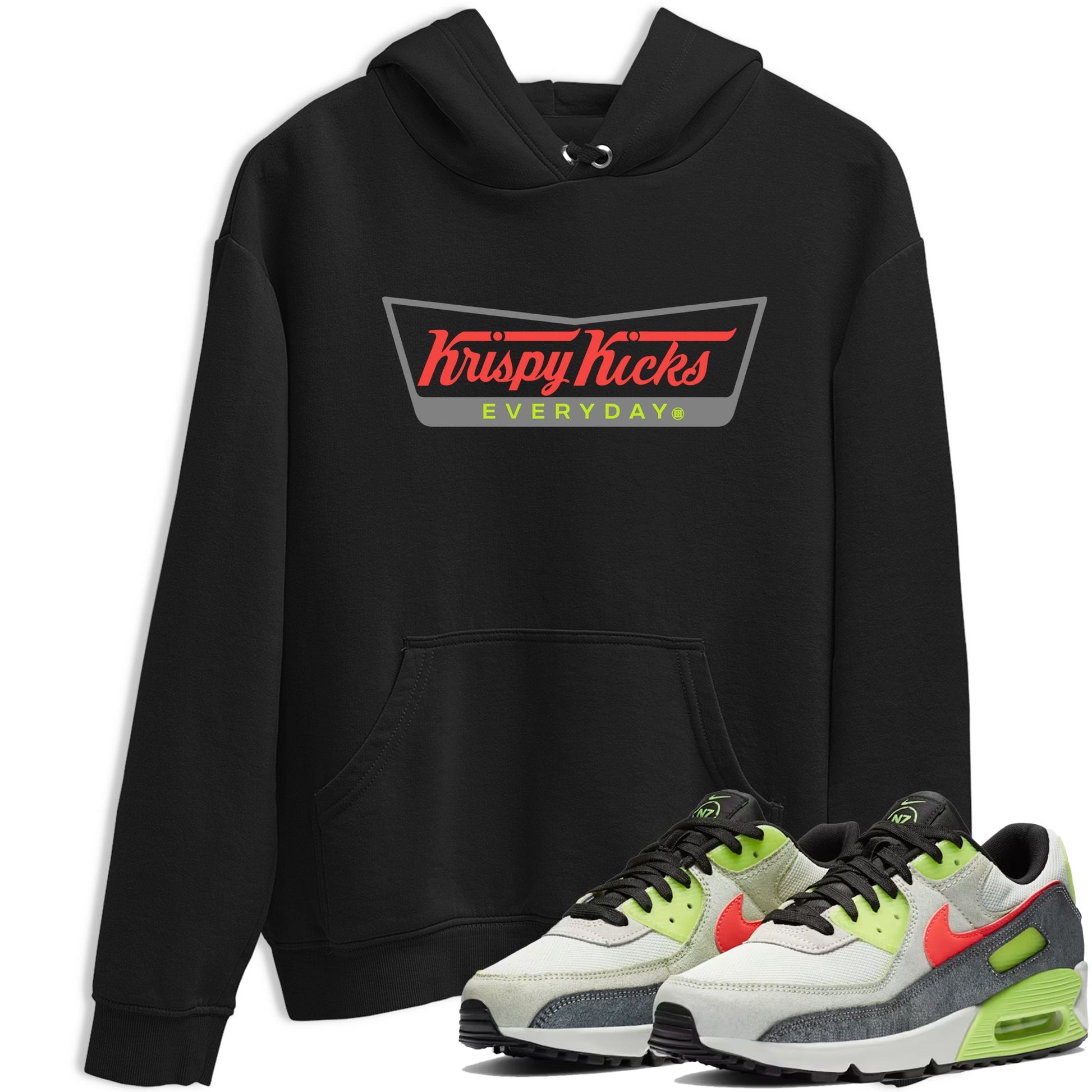 Sneaker Threads – Sneaker Tees To Match Air Max 90 Spruce Aura and Ghost Green – Krispy Kicks Graphic Tee Black 1. Perfect for Jordan releases 2025 colorways.