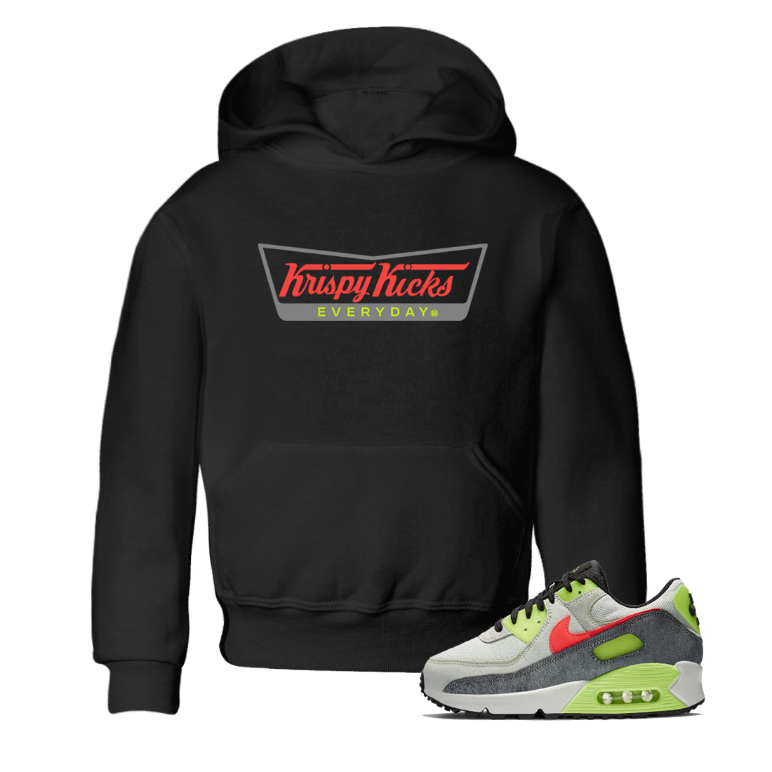 Sneaker Threads – Sneaker Tees To Match Air Max 90 Spruce Aura and Ghost Green – Krispy Kicks Youth Graphic Tee Black 1. Perfect for Jordan releases 2025 colorways.