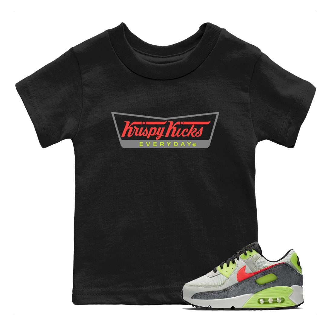 Sneaker Threads – Sneaker Tees To Match Air Max 90 Spruce Aura and Ghost Green – Krispy Kicks Youth Graphic Tee Black 1. Perfect for Jordan releases 2025 colorways.
