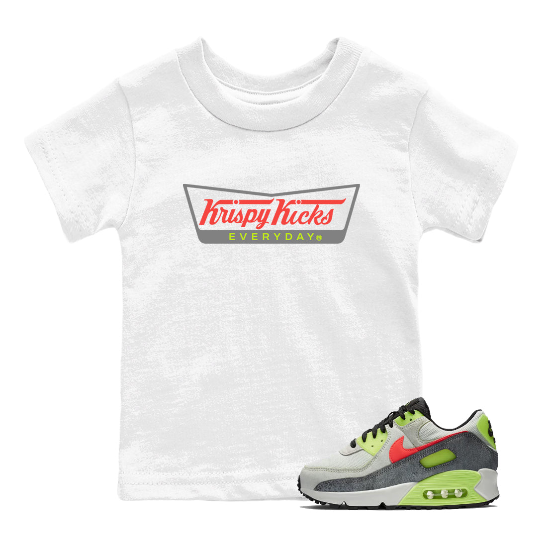 Sneaker Threads – Sneaker Tees To Match Air Max 90 Spruce Aura and Ghost Green – Krispy Kicks Youth Graphic Tee White 1. Perfect for Jordan releases 2025 colorways.