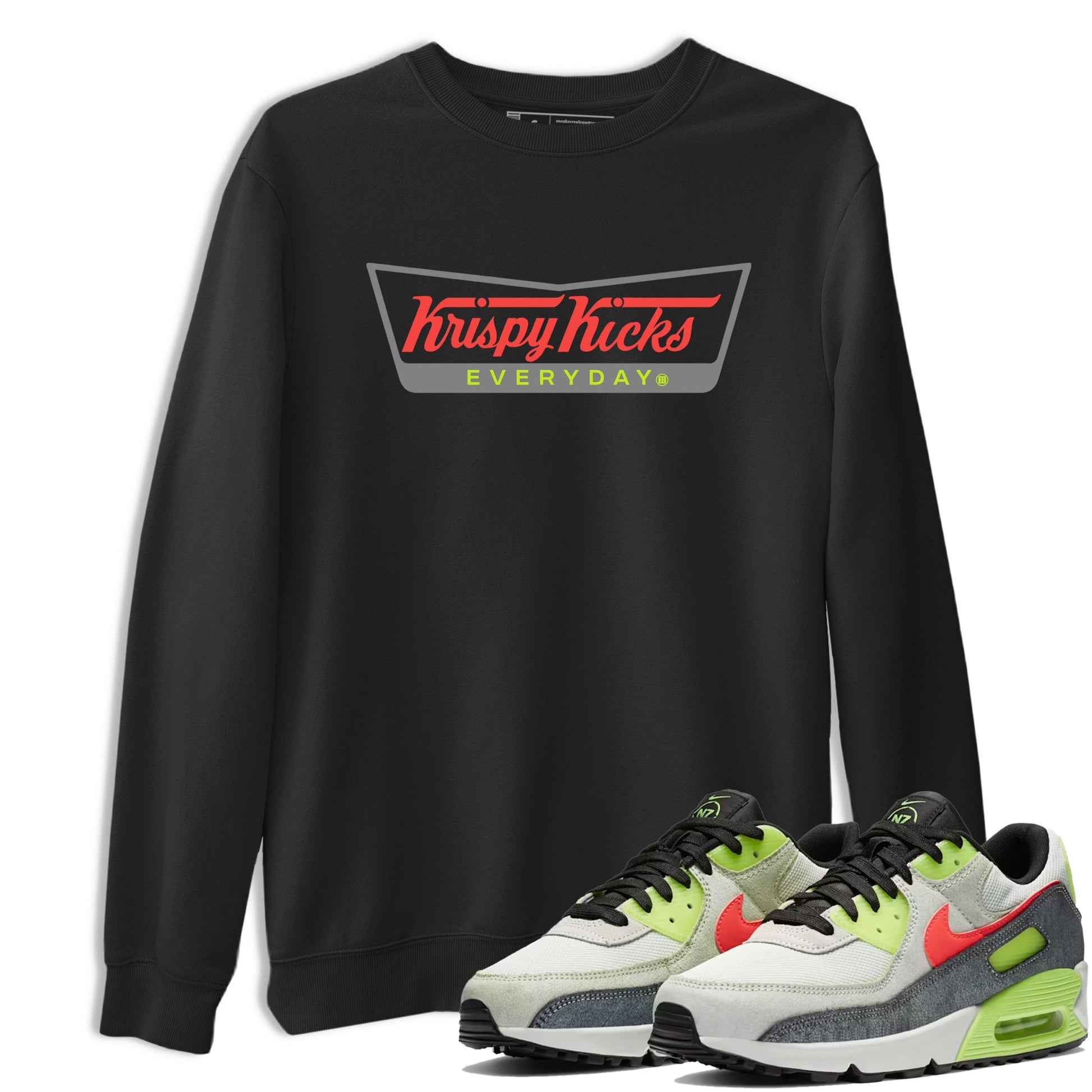 Sneaker Threads – Sneaker Tees To Match Air Max 90 Spruce Aura and Ghost Green – Krispy Kicks Graphic Tee Black 1. Perfect for Jordan releases 2025 colorways.