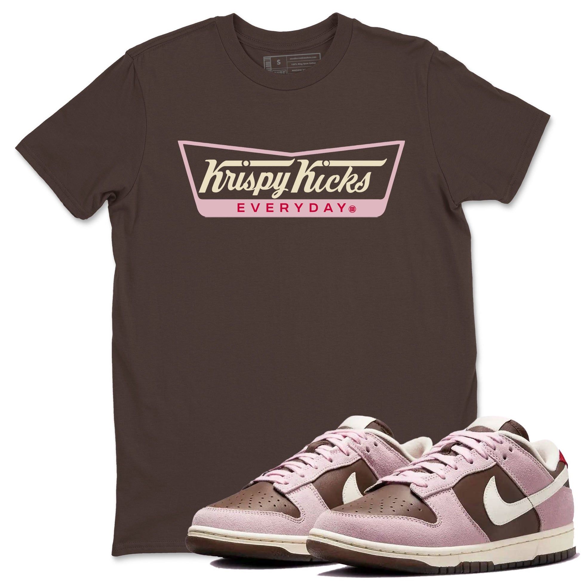 Dunk Cacao Wow And Pink Foam shirts to match jordans Krispy Kicks sneaker match tees Dunk Cacao Wow And Pink Foam SNRT Sneaker Tees streetwear brand Dark Chocolate 1 unisex cotton tee
