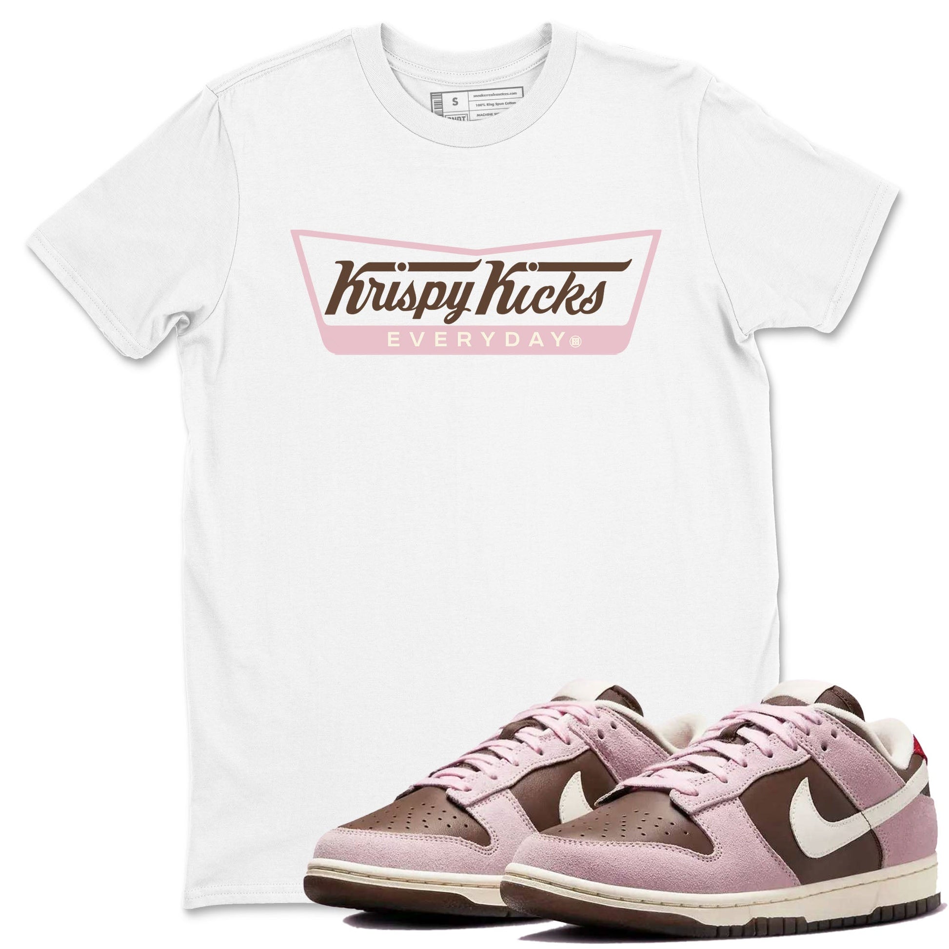 Dunk Cacao Wow And Pink Foam shirts to match jordans Krispy Kicks sneaker match tees Dunk Cacao Wow And Pink Foam SNRT Sneaker Tees streetwear brand White 1 unisex cotton tee