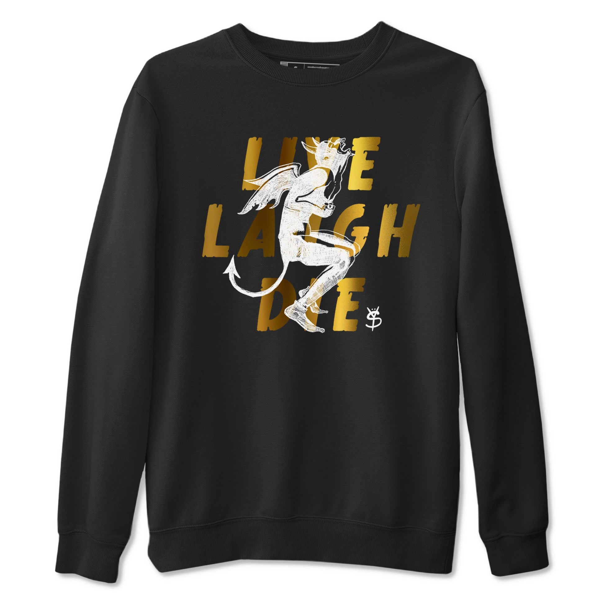 1s Black Metallic Gold shirts to match jordans Laughing Devil unique Halloween sneaker tee Air Jordan 1 Black Metallic Gold SNRT Sneaker Release Tees unisex cotton Black 2 crew neck shirts