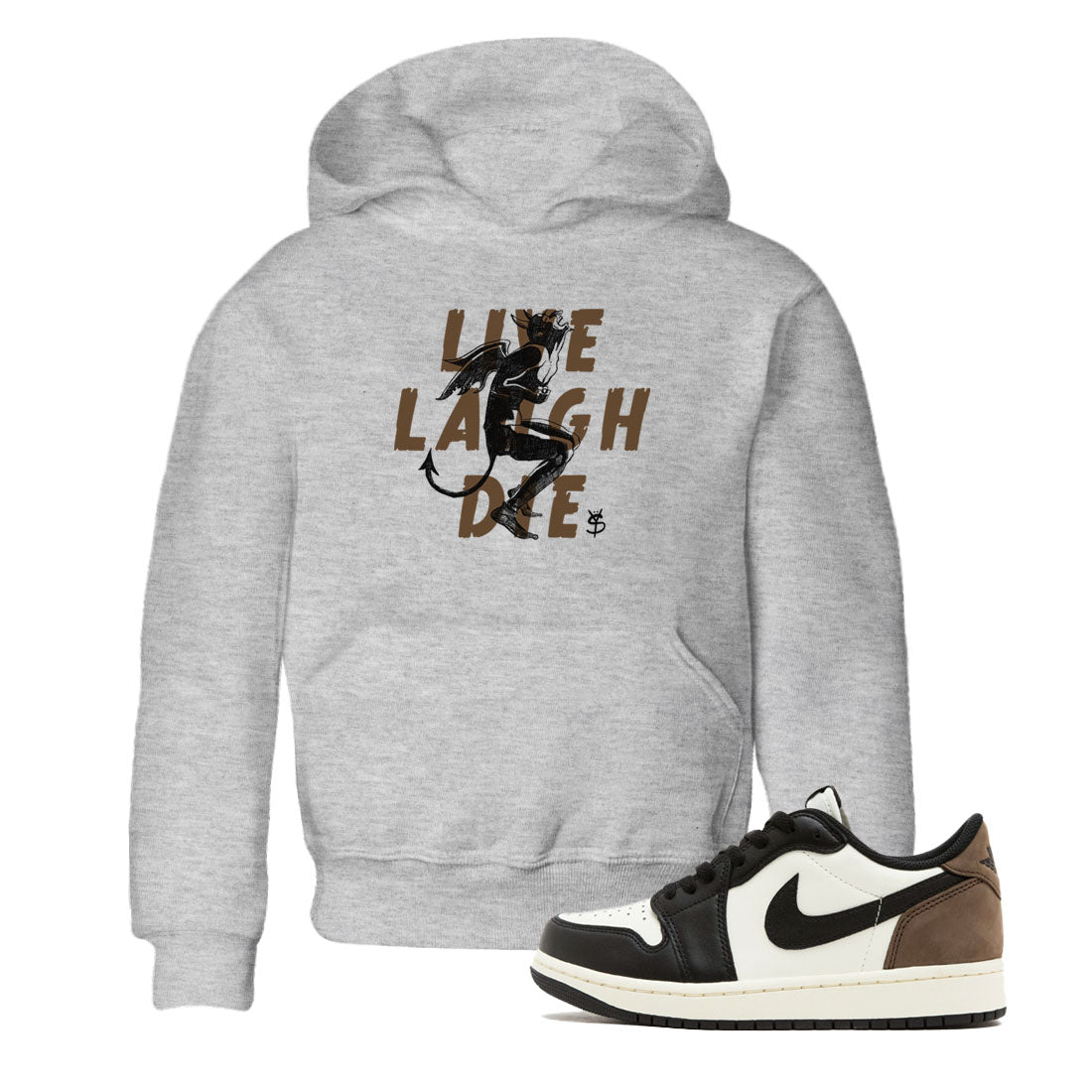 1s Mocha shirts to match jordans Laughing Devil unique Halloween sneaker tee Air Jordan 1 Mocha SNRT Sneaker Release Tees Youth Baby Heather Grey 1 crew neck shirts